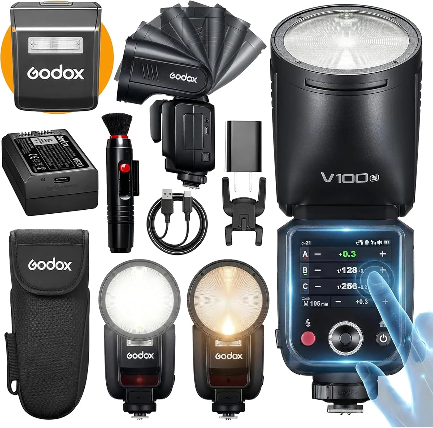 GODOX V100 S GODOX Flash for Sony – Global Shutter,Touchscreen Control,100W TTL Camera Flash GODOXV1 for Sony Upgraded,70 Full Power Consecutive Flashes, Camera Flash for a7iii etc