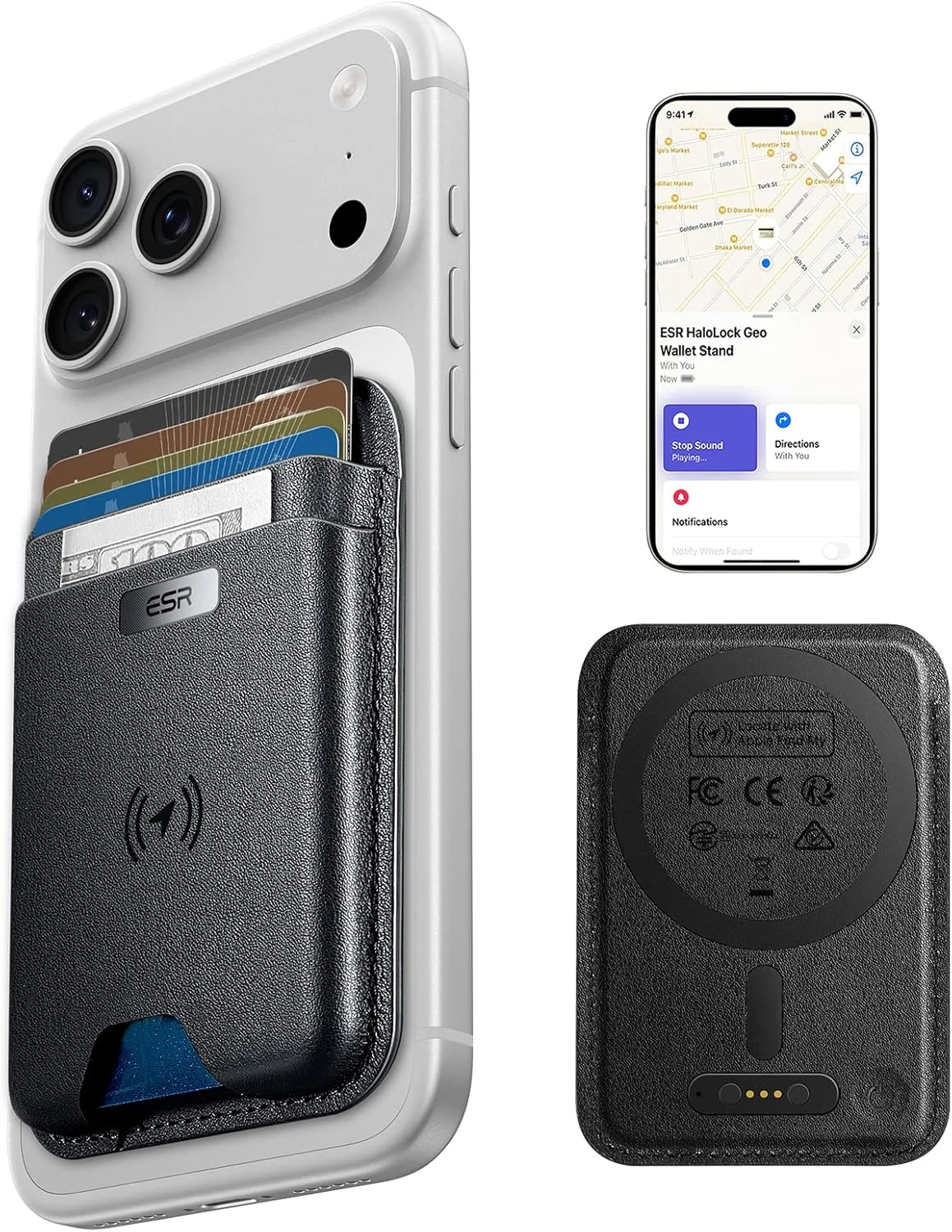 ESR Geo for MagSafe Wallet with Full Find My Functionality, RFID Blocking, 5 Cards Holder for Phone Case
