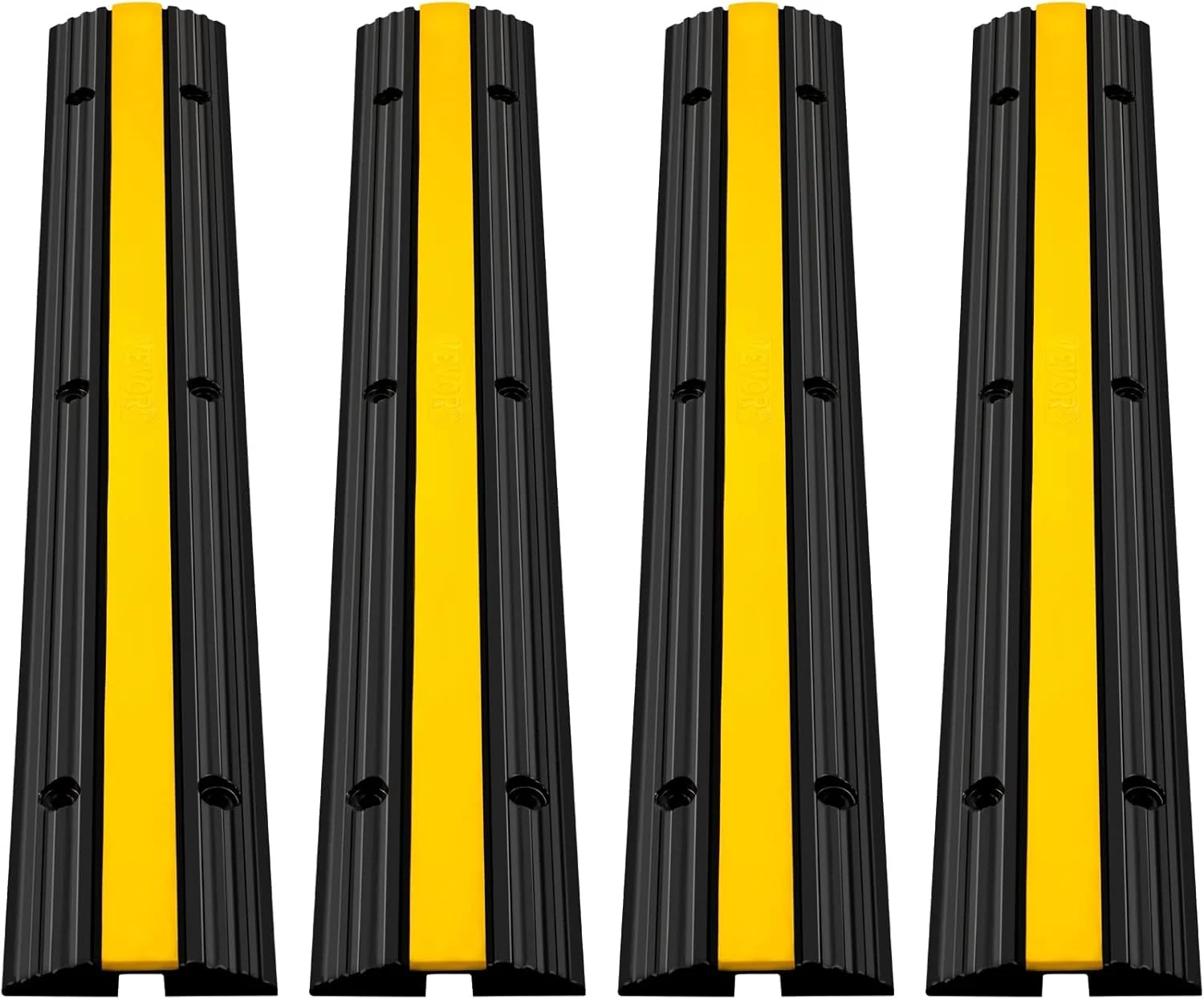 VEVOR 4 Pack of 1-Channel Rubber Cable Protector Ramps Heavy Duty 18000Lbs Load Capacity Cable Wire Cord Cover Ramp Speed Bump
