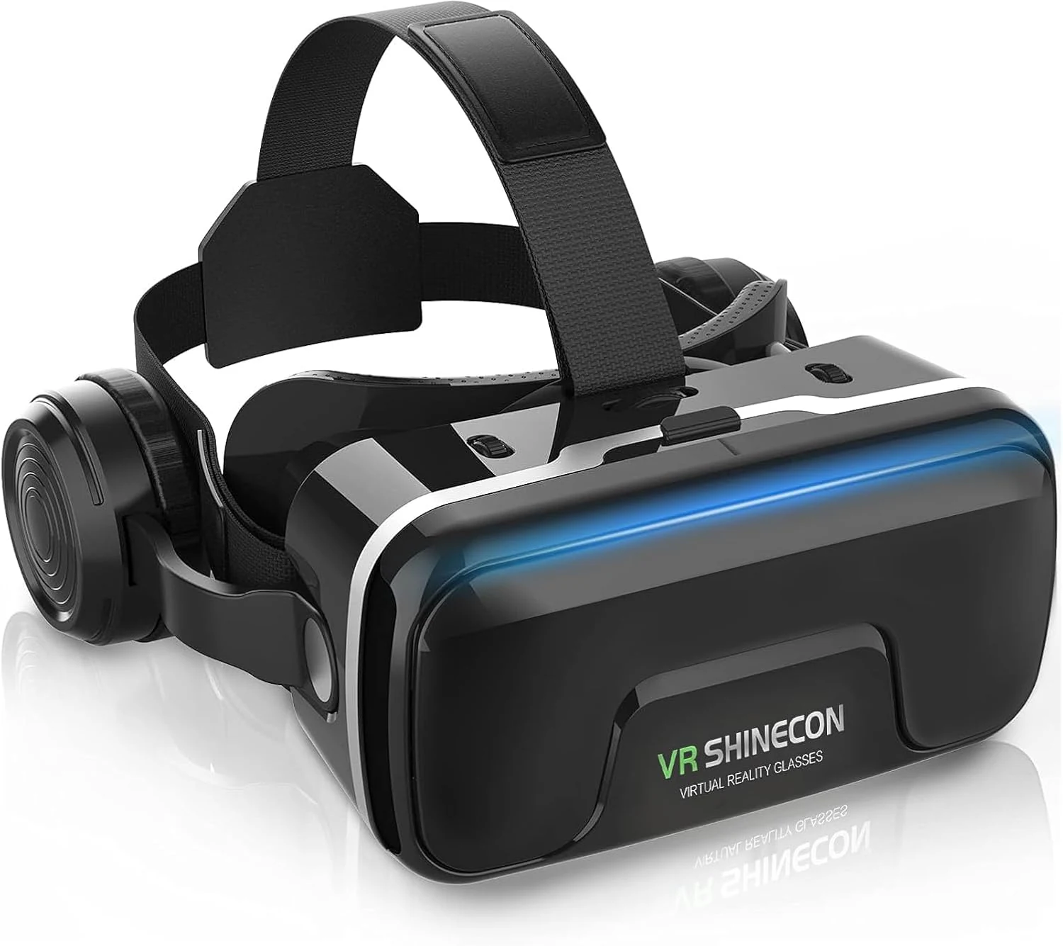 CoCerKet VR Headset with Built-in Headphones, 120° FOV Aspheric Lenses for 4.7-7" Smartphones