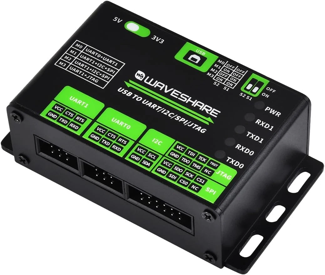 waveshare USB to UART/I2C/SPI/JTAG Converter, Supports Multiple Interfaces, Compatible with 3.3V and 5V, Multiple Systems Support, Support Linux (Only for Raspberry Pi)