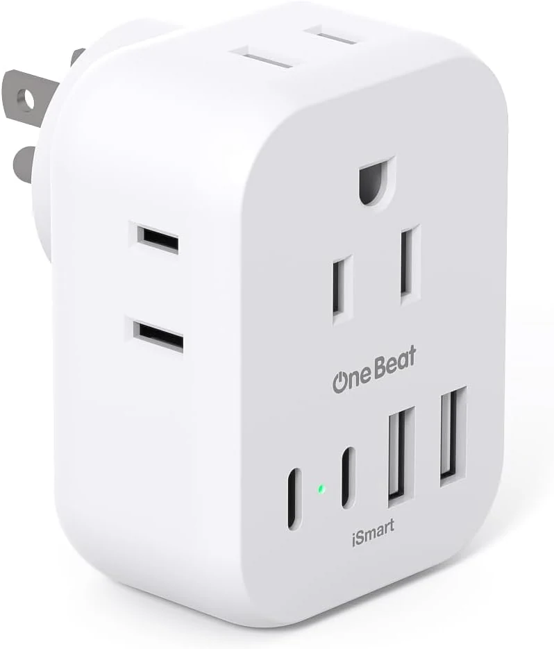 One Beat Travel Cruise Ship Essentials Multi Plug Wall Outlet Extender with 4 Outlets and 4 USB (2 USB-C)