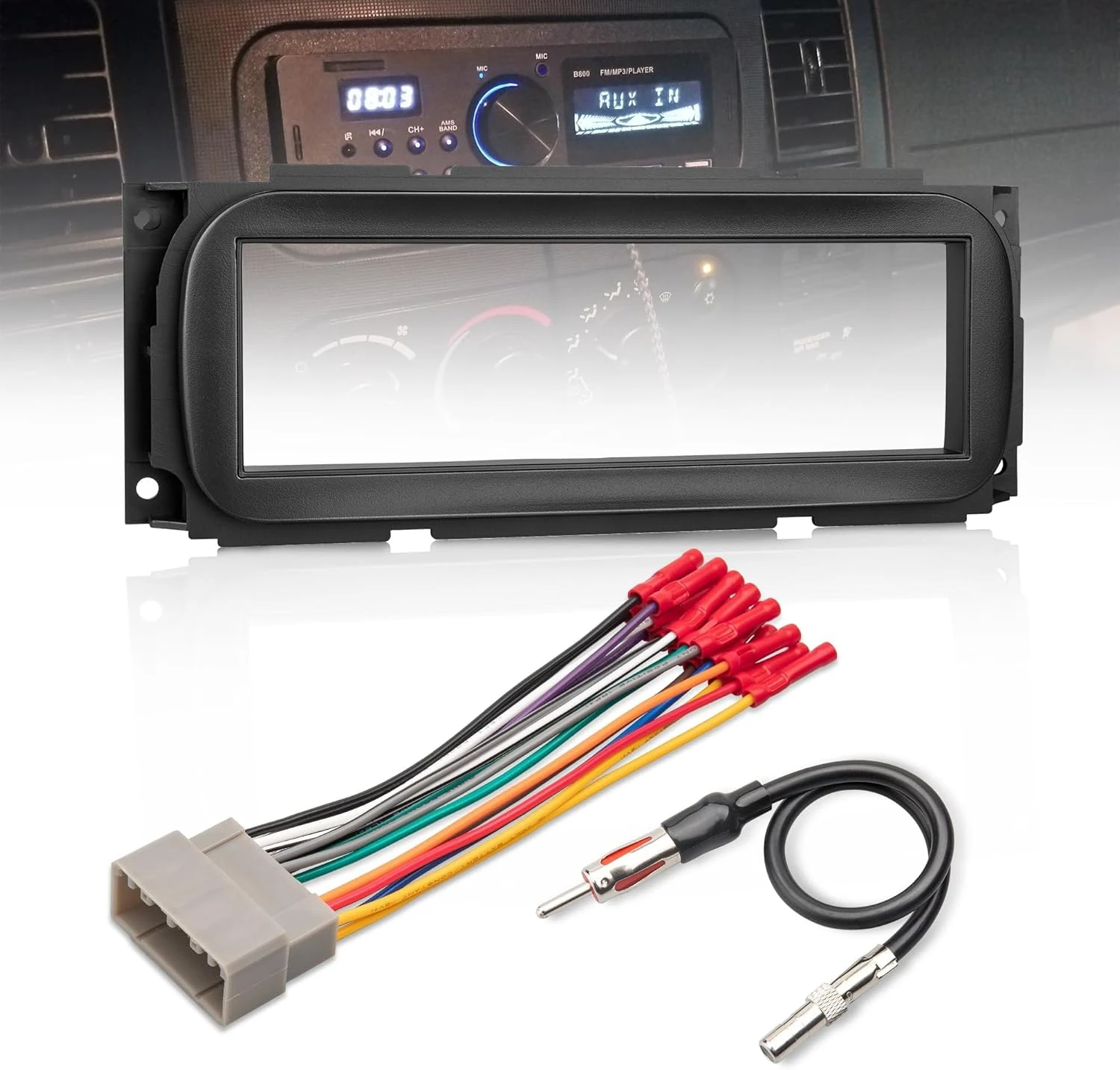 NuIth Single DIN Radio Dash Kit W/Radio Wiring Antenna Adapter for Select 2002-2007 Chrysler/Dodge/Jeep