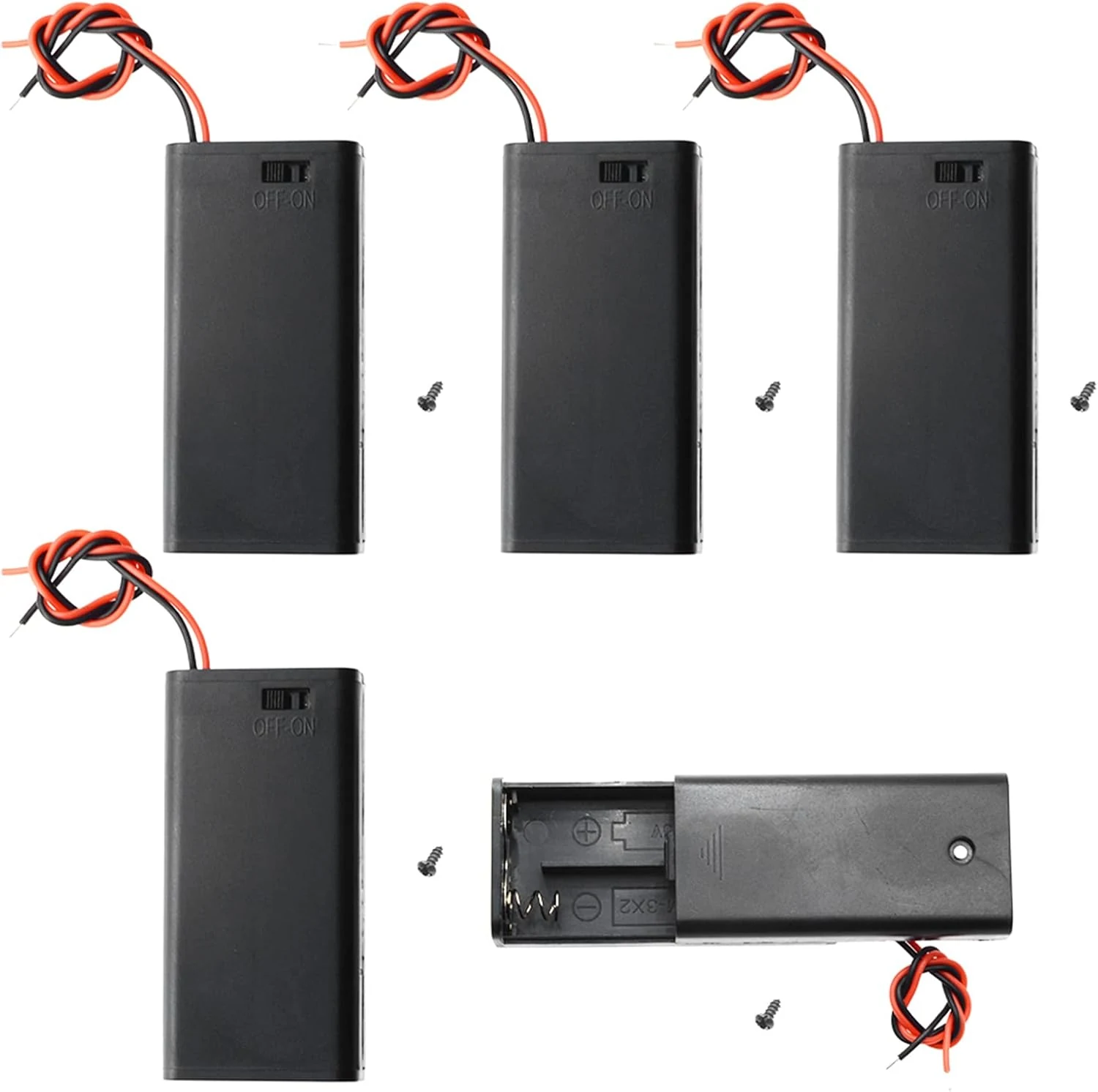5Pcs 2X 1.5V AA Battery Holder Case with On/Off Switch and Wire Leads