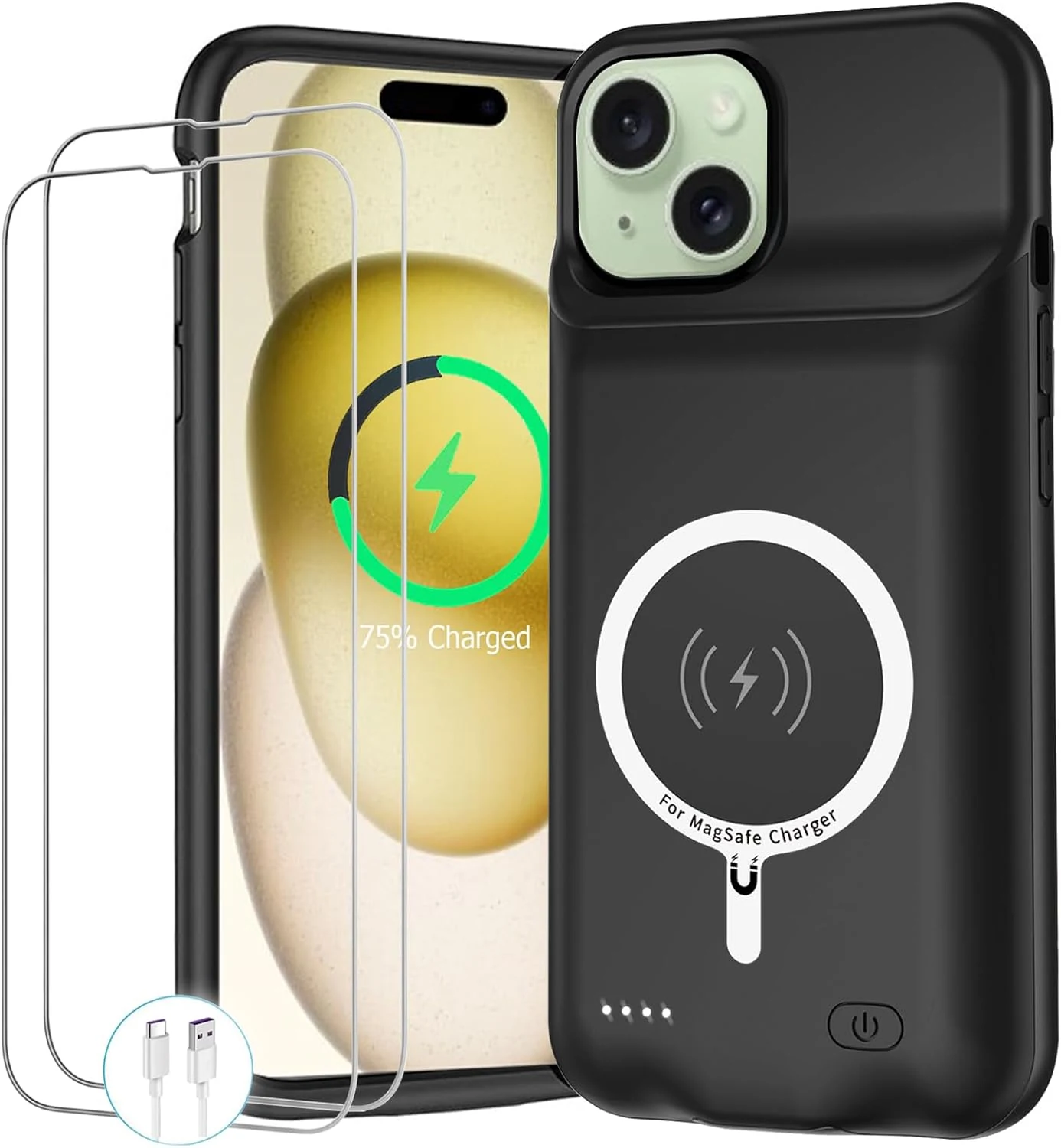 Battery Case for iPhone 15, Upgraded 10000mAh Portable Protective Charging Case with Wireless Charging Compatible with iPhone 15 (6.1 inch)