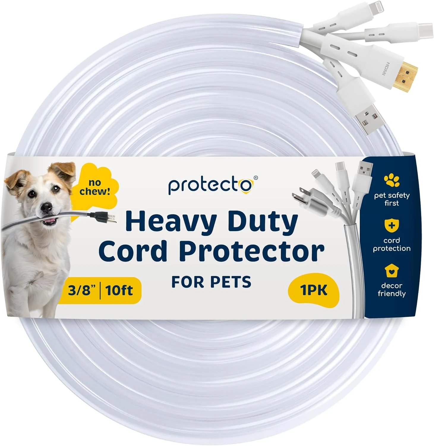 PROTECTO Heavy Duty Cord Protectors from Pets No Chew Solution, 10ft Easy to Use Dog & Cat Cord Protector, Clear & Odorless Critter Cord Covers for Pets, Power Audio & Video Wire Protector Tubing
