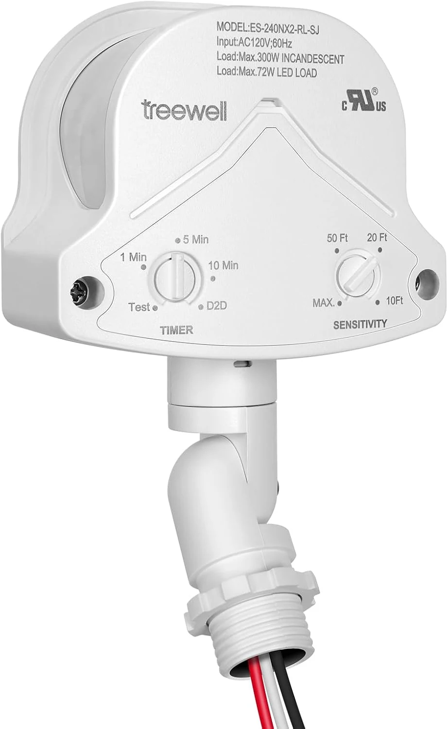 240-Degree Replacement Motion Detector, Adjustable Time & Detection Sensitivity Up to 60 Feet Range, 3 Working Modes PIR Motion Sensor for Security Floodlight, White, UL Listed