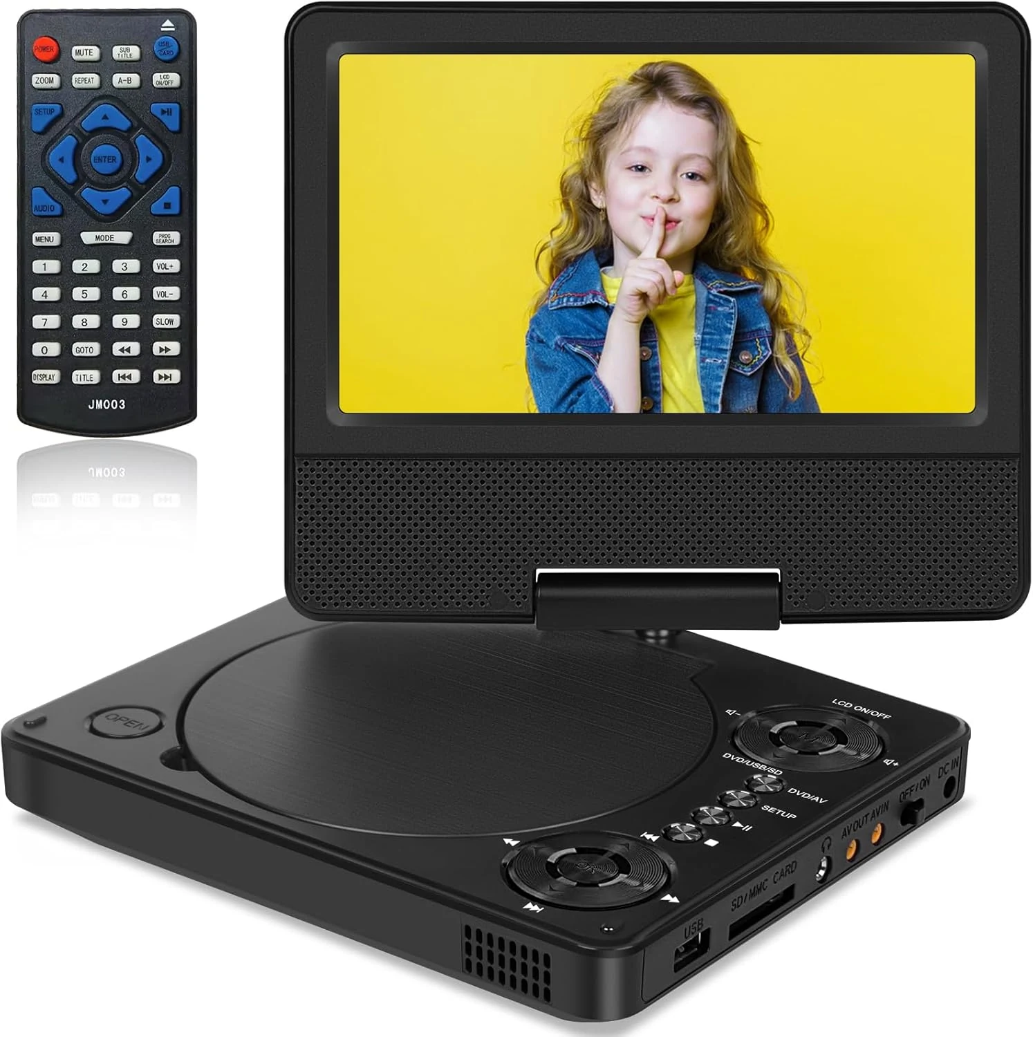 9.5" Portable DVD Player with 7.5" Swivel Display Screen, 5-Hour Built-in Rechargeable Battery