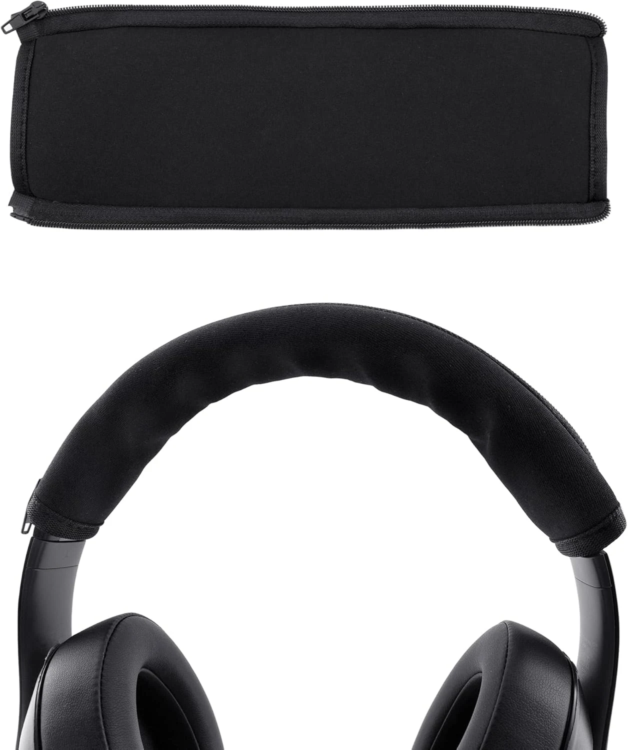 BlingKingdom Headphone Headband Cover Headphones Replacement Band Headband Protector with Zipper (Black)
