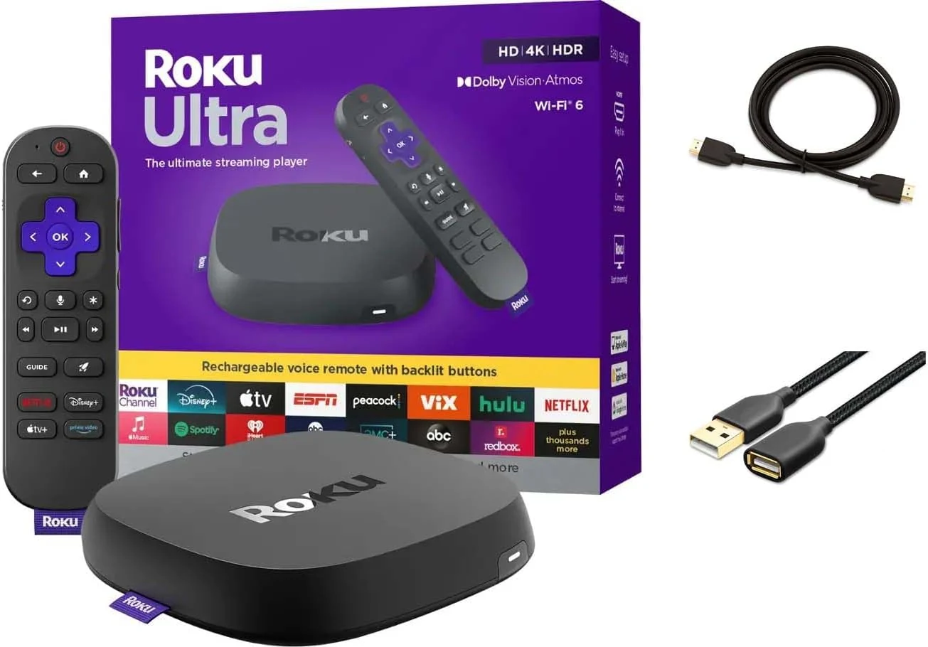 Roku Ultra Ultimate Streaming Player, 4K Streaming Device for TV (Dolby Vision & Atmos, HDR10+, Rechargeable Voice Remote Pro)