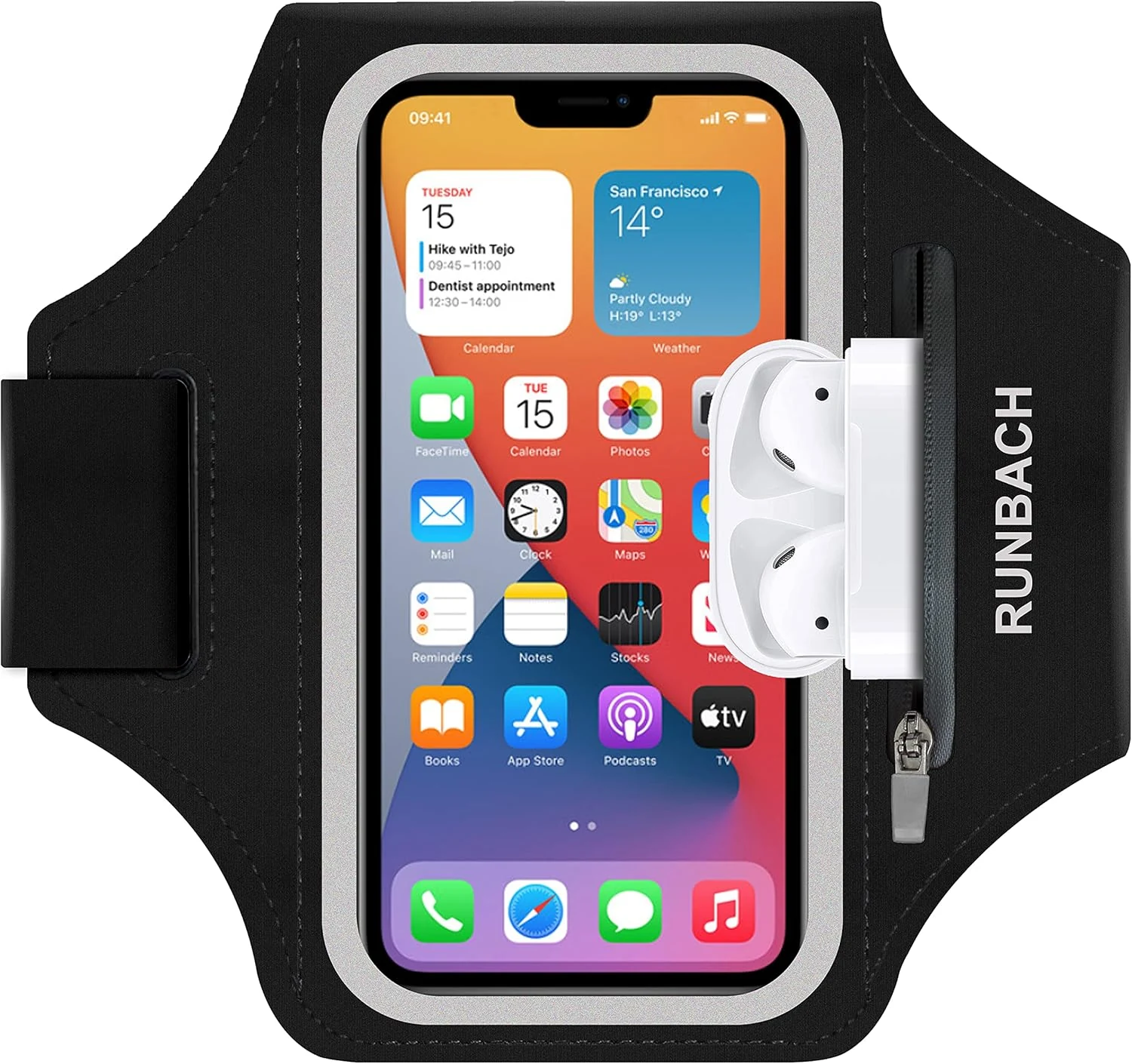 RUNBACH water-resistant sport armband with zipper pocket (for iPhone Pro Max and Plus models)