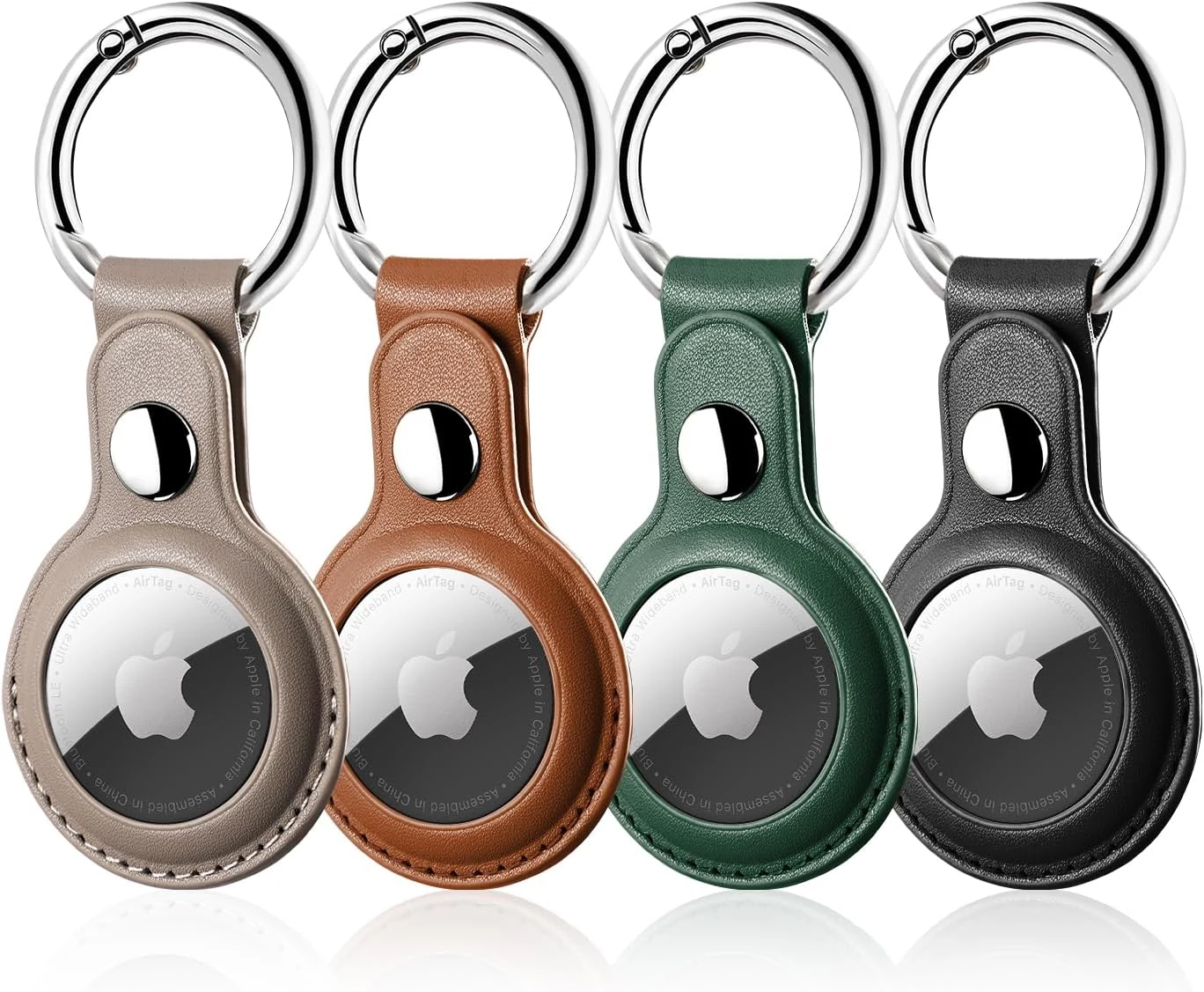 Leather Airtag Holder, LETREEN AirTag Case with Keychain, 4 Pack