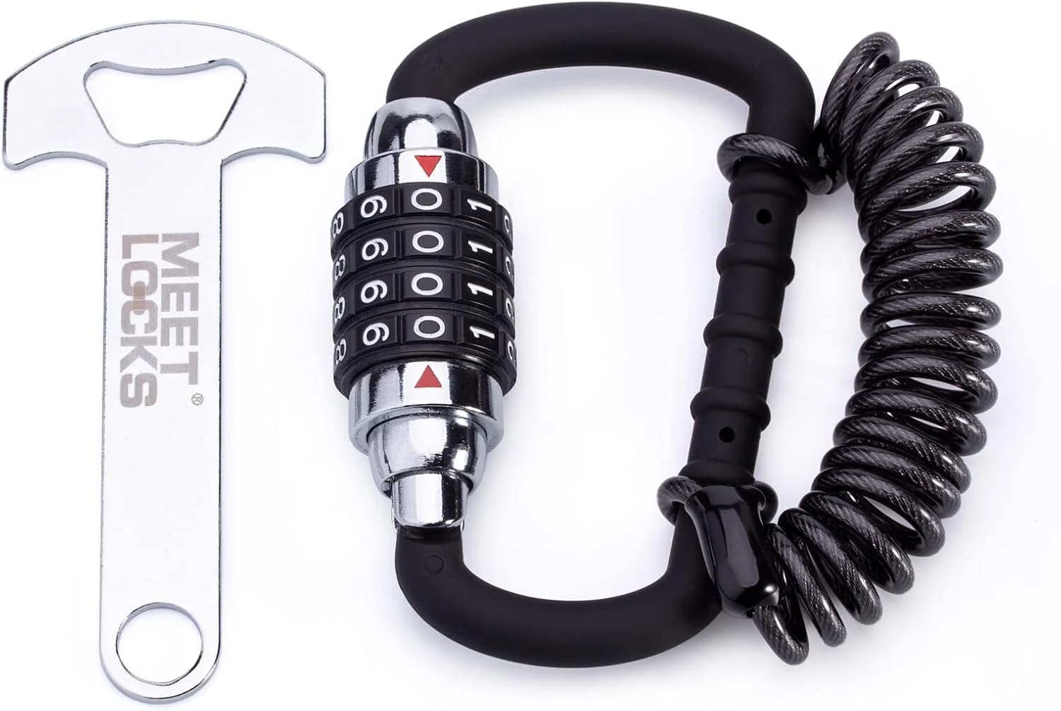 MEETLOCKS Motorcycle Helmet Cable Lock with 4 Digit Combination, Resettable Bike Lock with T Bar