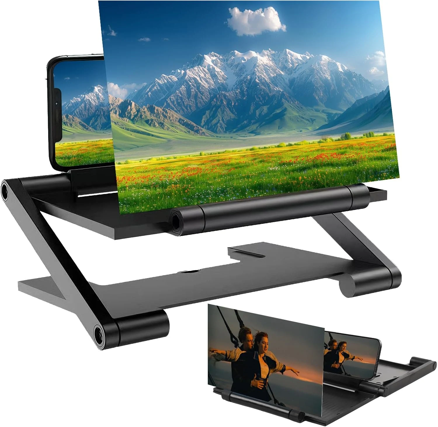 Mobile Phone Magnifier Screen, 2026 New 3D HD Magnifying Projector Screen Enlarger for Movies, Videos and Gaming, Foldable Phone Stand with Screen Amplifier