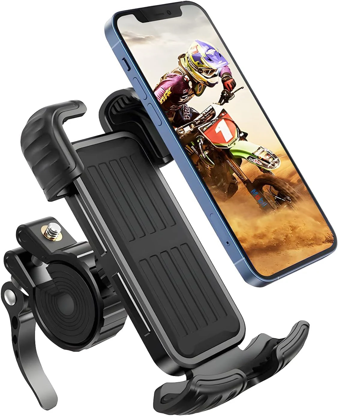 Bike Phone Holder Mount, [Super Stable Metal] Motorcycle Phone Mount with Security Lock, Bicycle Phone Holder Handlebar with Soft Cushion & Adjustable Clip Compatible with 4.7''-6.8'' Phone