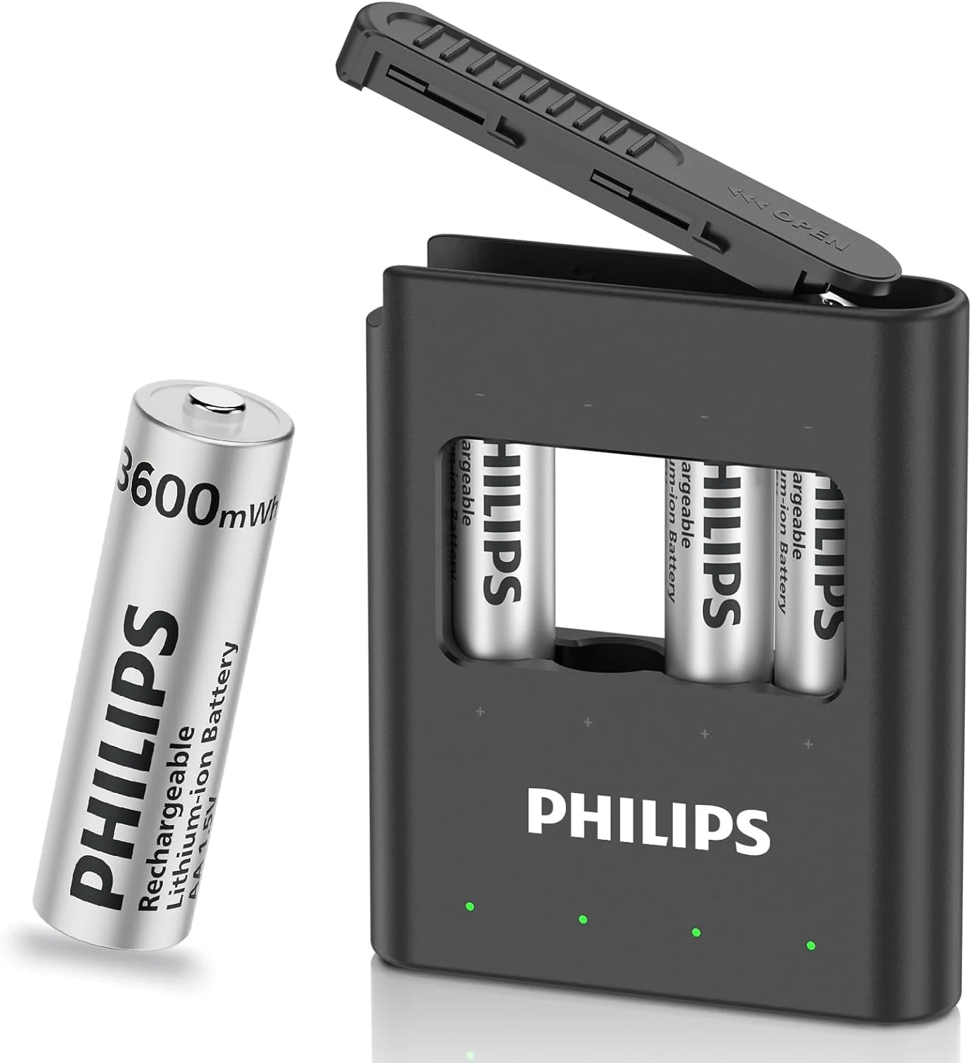 PHILIPS 1.5V AA Lithium Rechargeable Batteries with Fast Charger 4 Pack