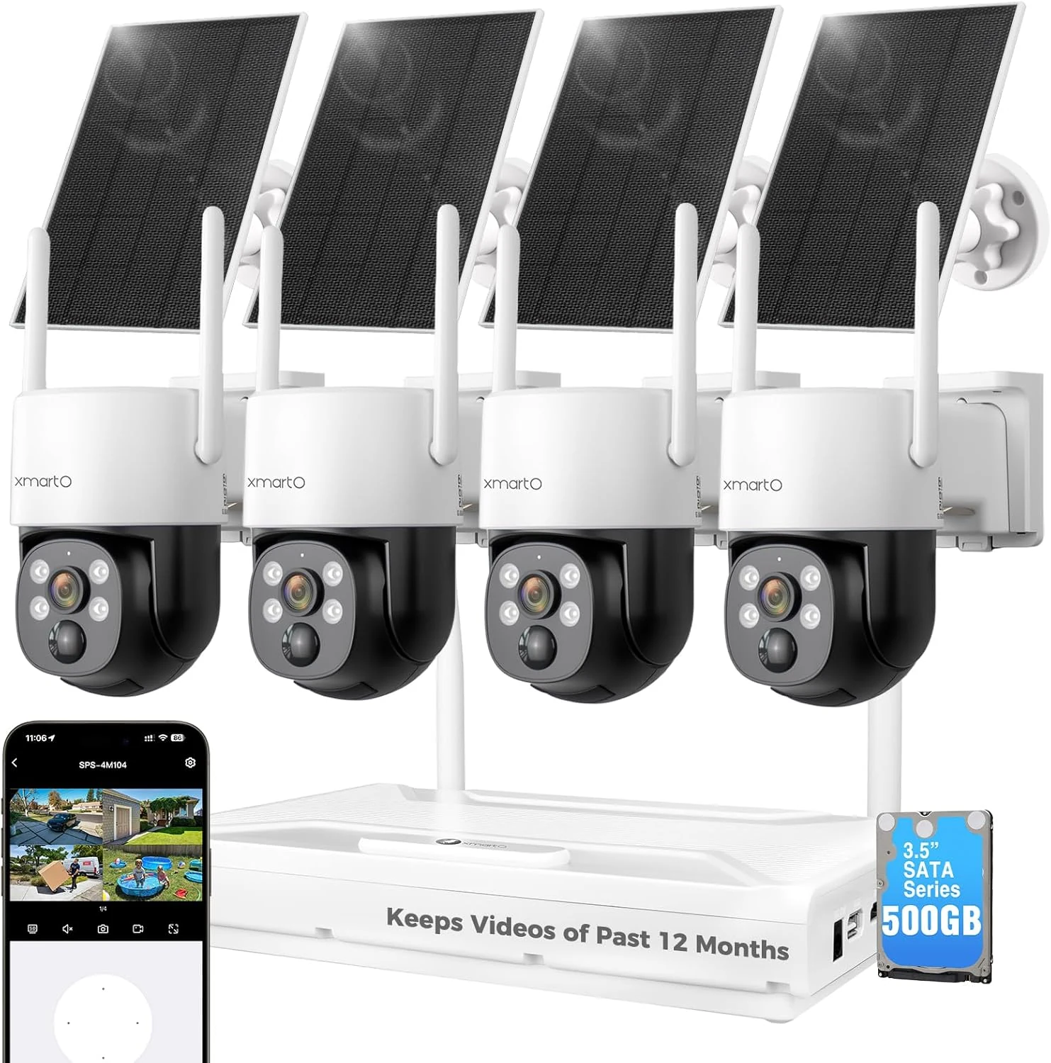 xmartO Solar Camera Outdoor Wireless, 4 PCs QHD 4MP PTZ AI Tracking Security Camera System with 4K 10CH Expandable WiFi NVR