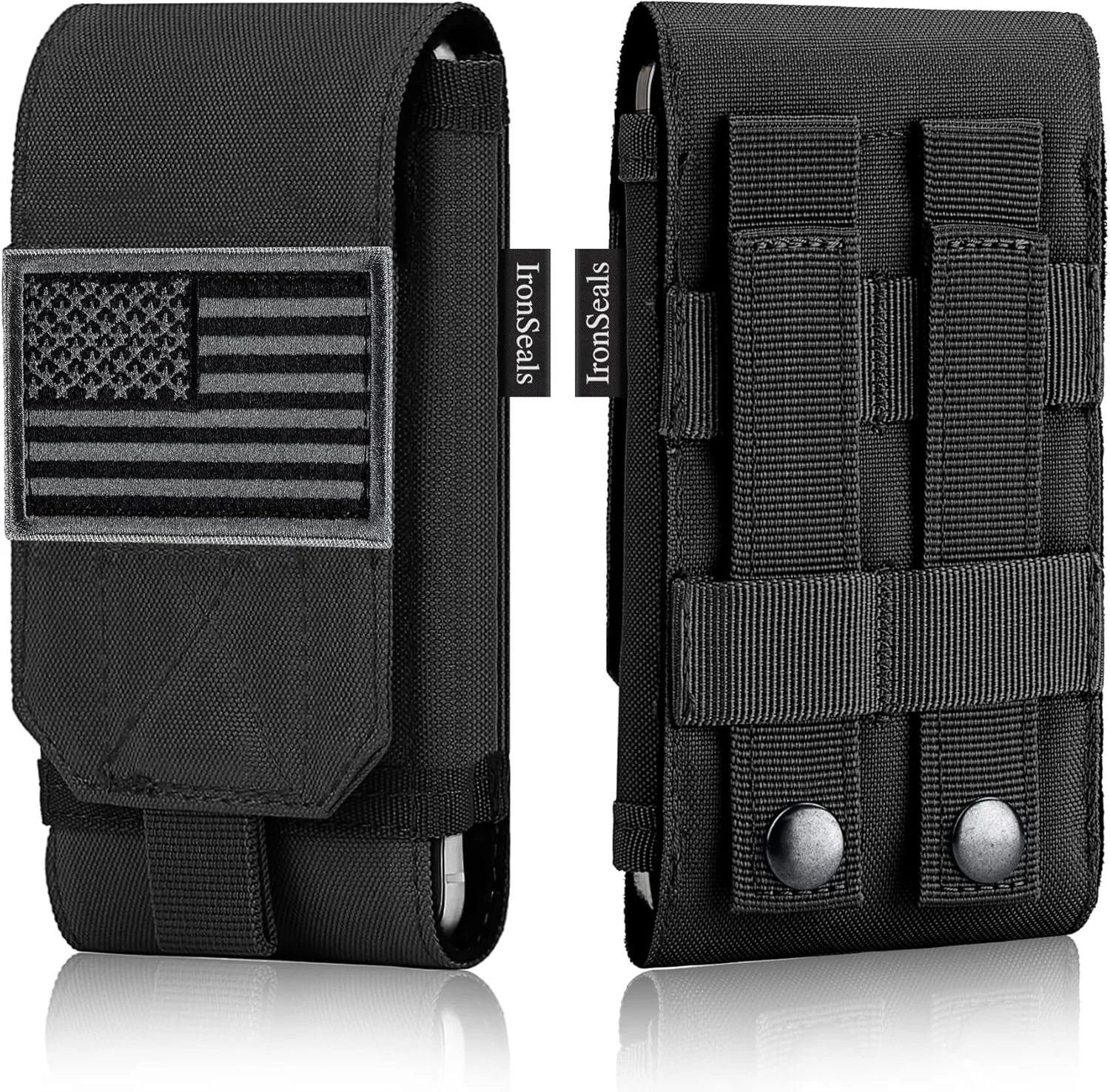 Tactical Molle Phone Cover Case, Heavy Duty Loop Belt Holster Pouch with Flag Patch