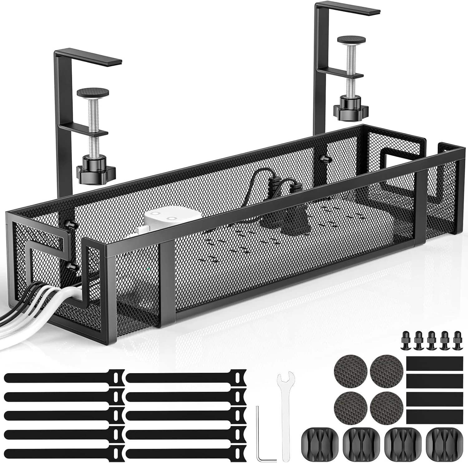 Under Desk Cable Management Tray, GZOKMOG 15.75" No Drill Cable Management