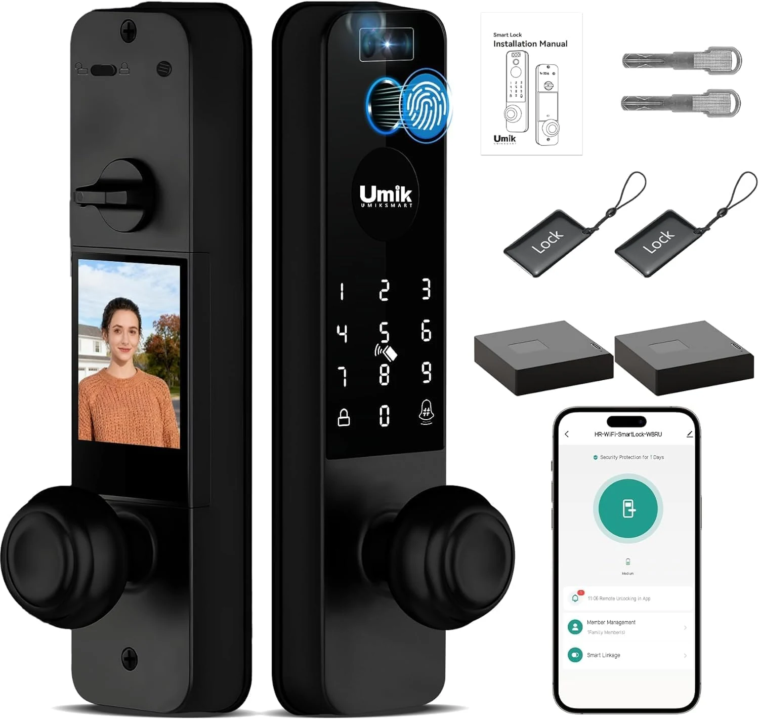 Matter Smart Lock with Camera & Doorbell, 3D Face Recognition Fingerprint WiFi Deadbolt, Keyless Entry Digital Keypad