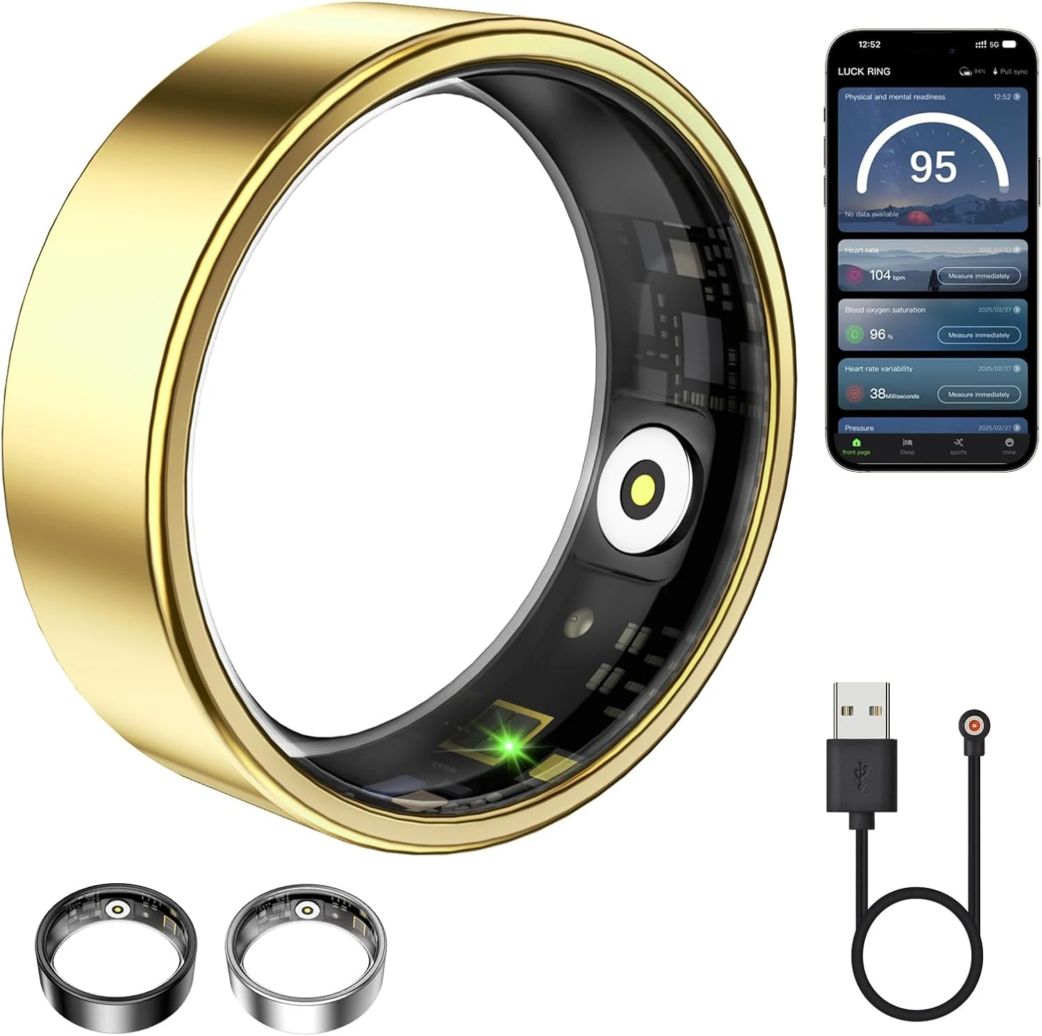 WNRTSA Smart Ring for Women & Men (Stress and Sleep Monitoring, Blood Oxygen, IP68)