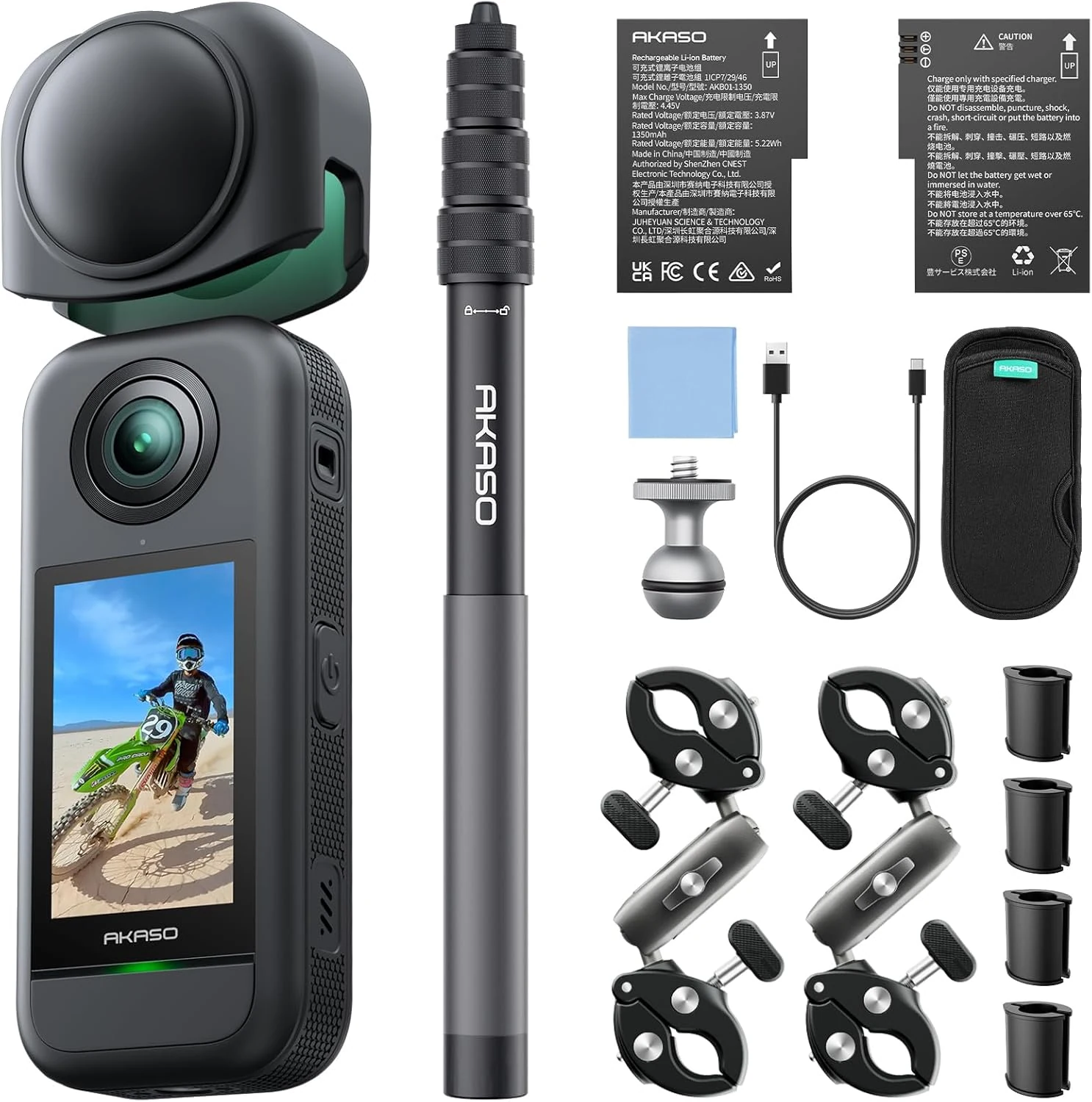 AKASO 360 Action Camera Motorcycle Combo- 5.7K 360 Video with 1/2" 48MP Sensors, 72MP 360 Photo, 360-SuperSmooth, Invisible Selfie Stick, 360° Horizon Lock, AI Tracking