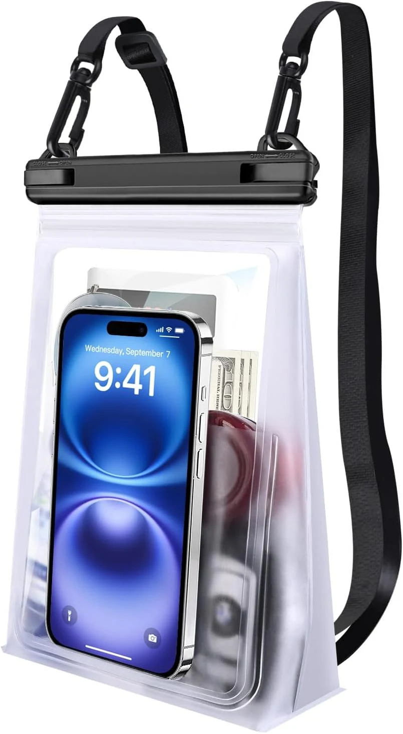PEDVSTY Large Waterproof Phone Pouch [with Sealing Strip], Floating Waterproof Pouch for Kayak Beach Cruise Essentials, IPX8 Dry Bag for iPhone 17/16/15/14 Pro Max Galaxy S26/S25 All Phones White