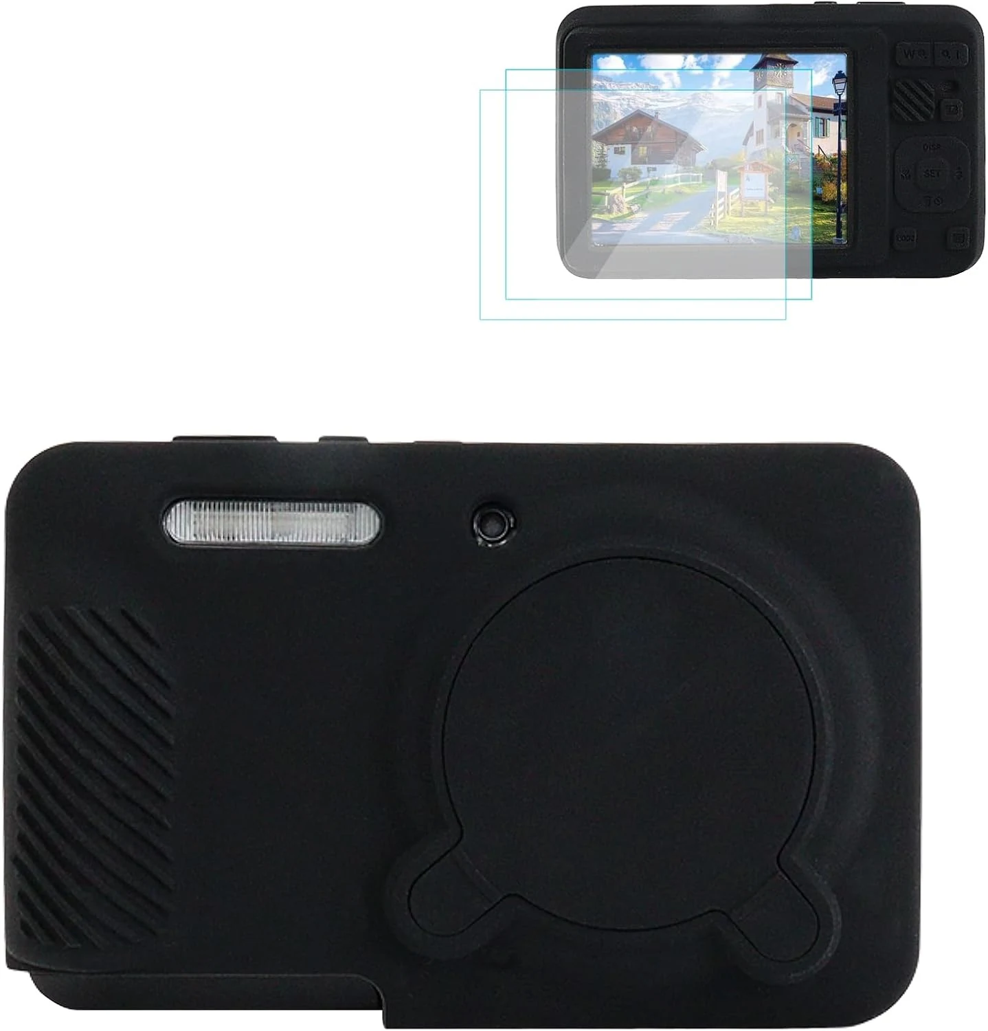 Rieibi Silicone Case for Kodak PIXPRO FZ55 Case, Accessories for Kodak PIXPRO FZ55 Camera Case with 2 Pcs Screen Protectors, Detachable Lens Cover for PIXPRO FZ55, Black