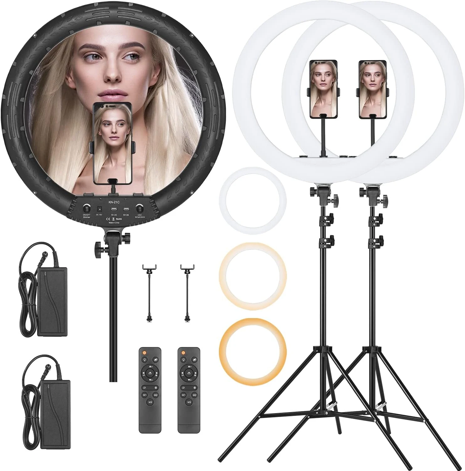 AMBITFUL 21-inch LED Ring Light, 50W 416 Beads, 3000K-6000K Adjustable color temperature (2 Pack)