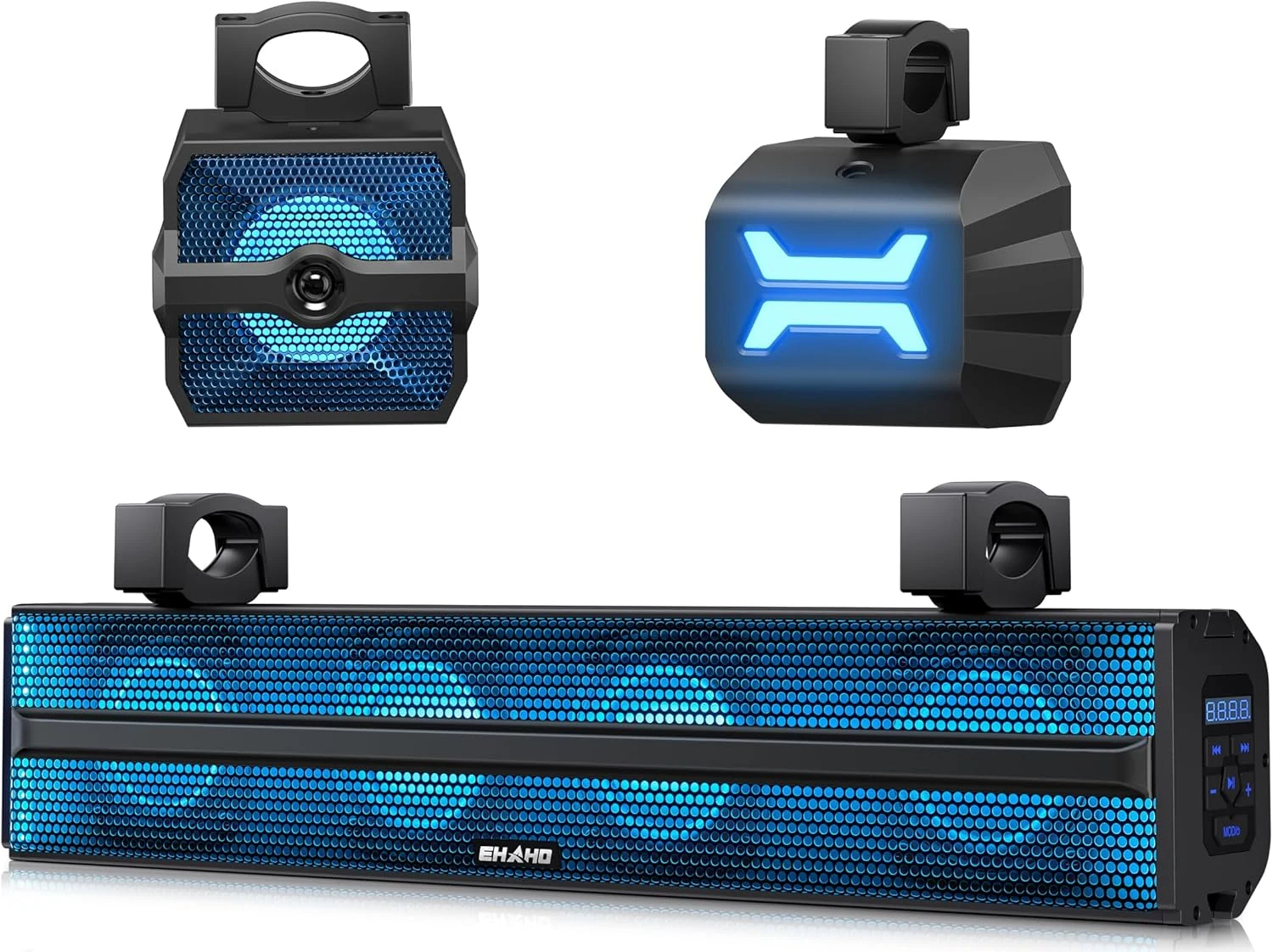 Ehaho 2.1CH Stereo UTV Sound Bar (Subwoofer) and Speakers, 26 Inch Bluetooth ATV Soundbar with RGB Lights