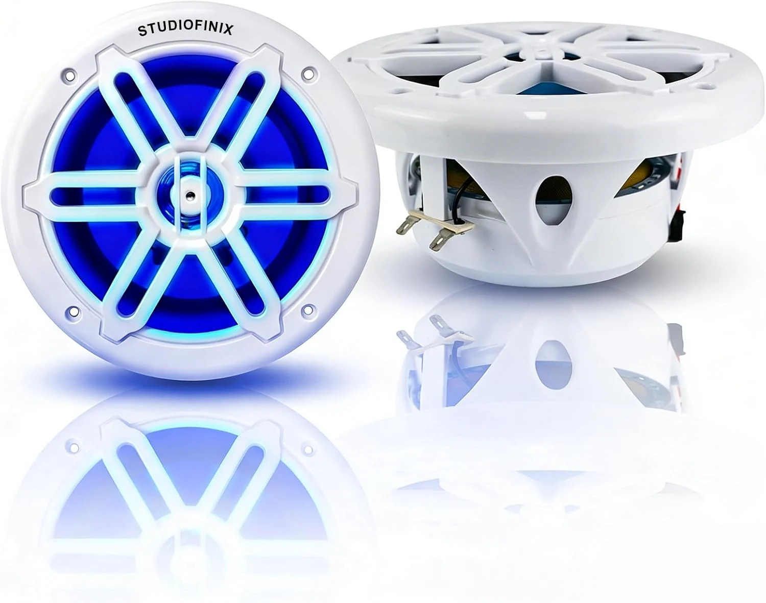 STUDIOFINIX 8inch 900W Marine Speakers with LED Lights -2 Way Weather Resistant Boat Speakers (Pair, White)