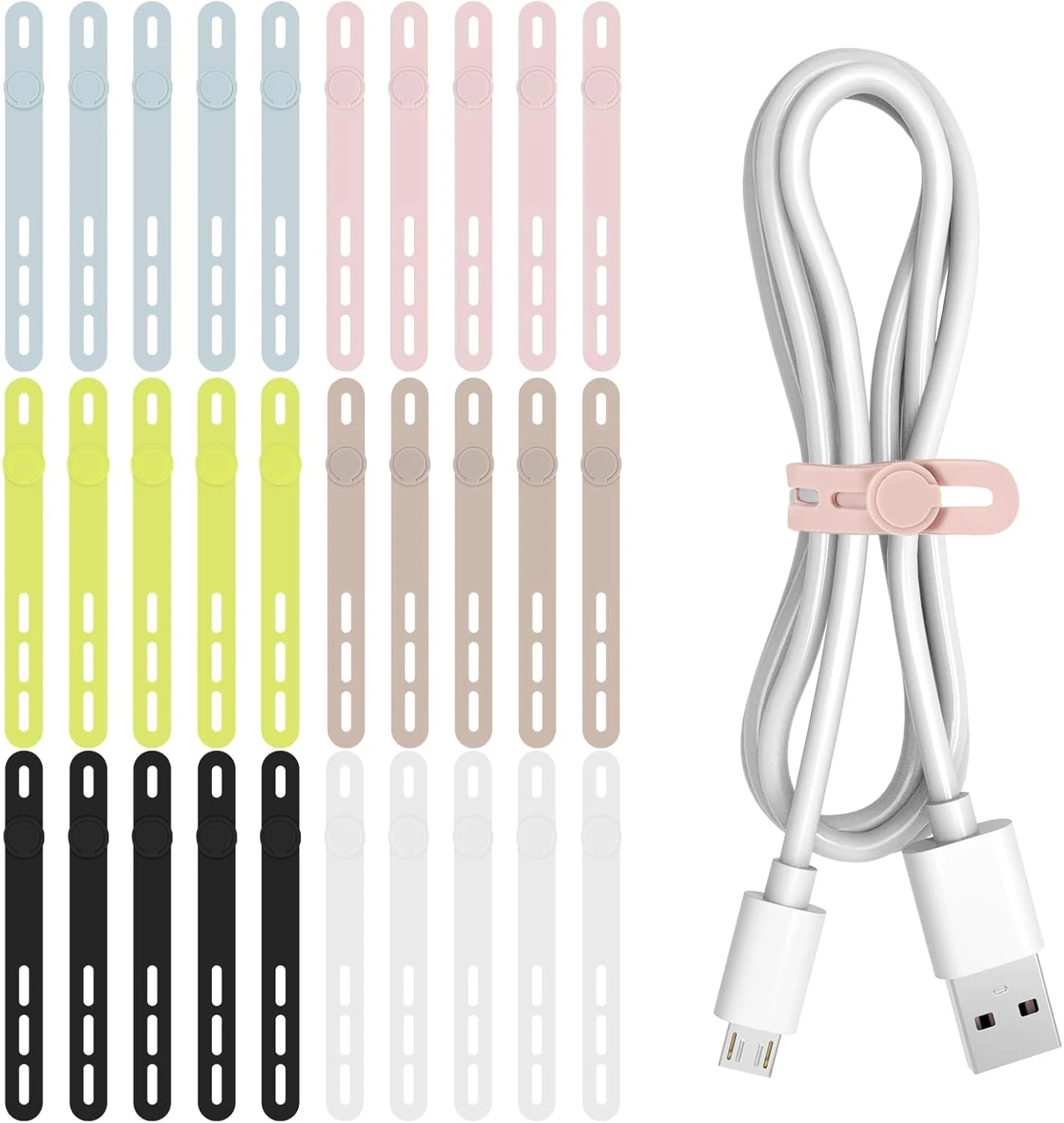 Donruby 30Pcs Silicone Cable Ties