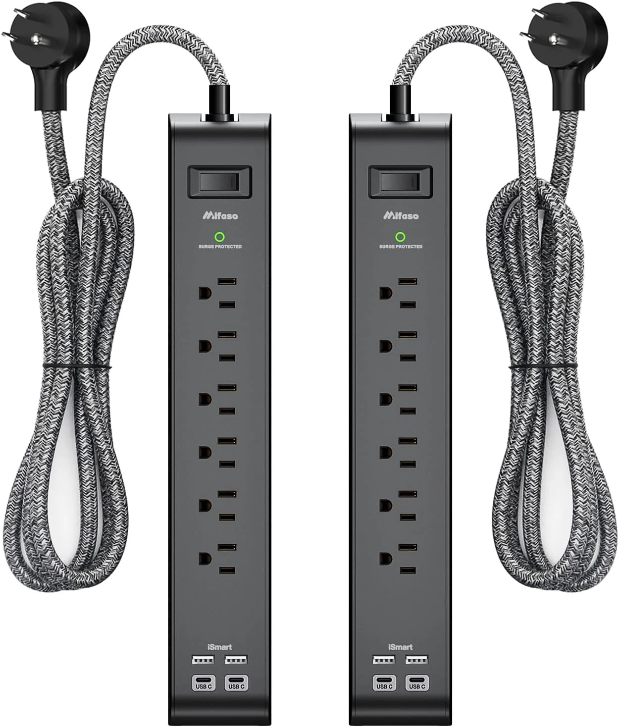 Mifaso 2 Pack Surge Protector Power Strip with 6 Outlets 4 USB Ports