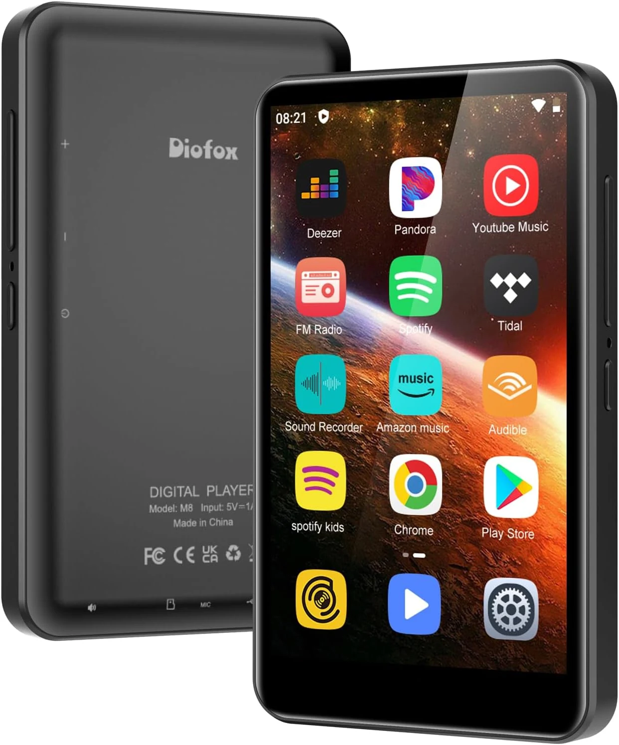 80GB MP3 Player with Bluetooth and WiFi, Diofox Music Player with Spotify,Pandora,Amazon Music,4" Touch Screen Android MP4& MP3 Player for Kids with Libby,Audible,Spotify Kids(Black) (Black)