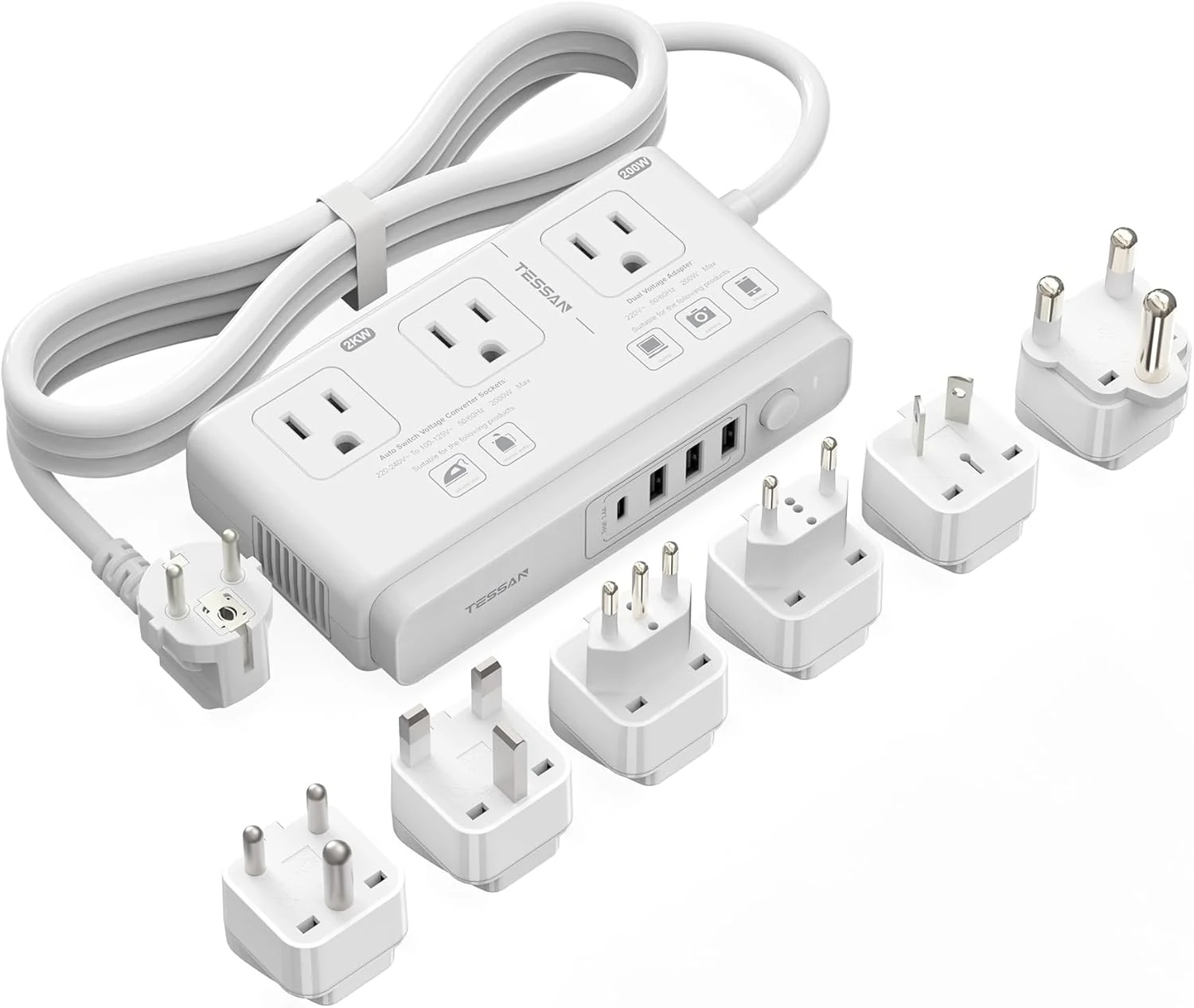 TESSAN Voltage Converter US to Europe, 220 to 110 Voltage Converter with Universal Travel Adapter (3 AC + 4 USB)