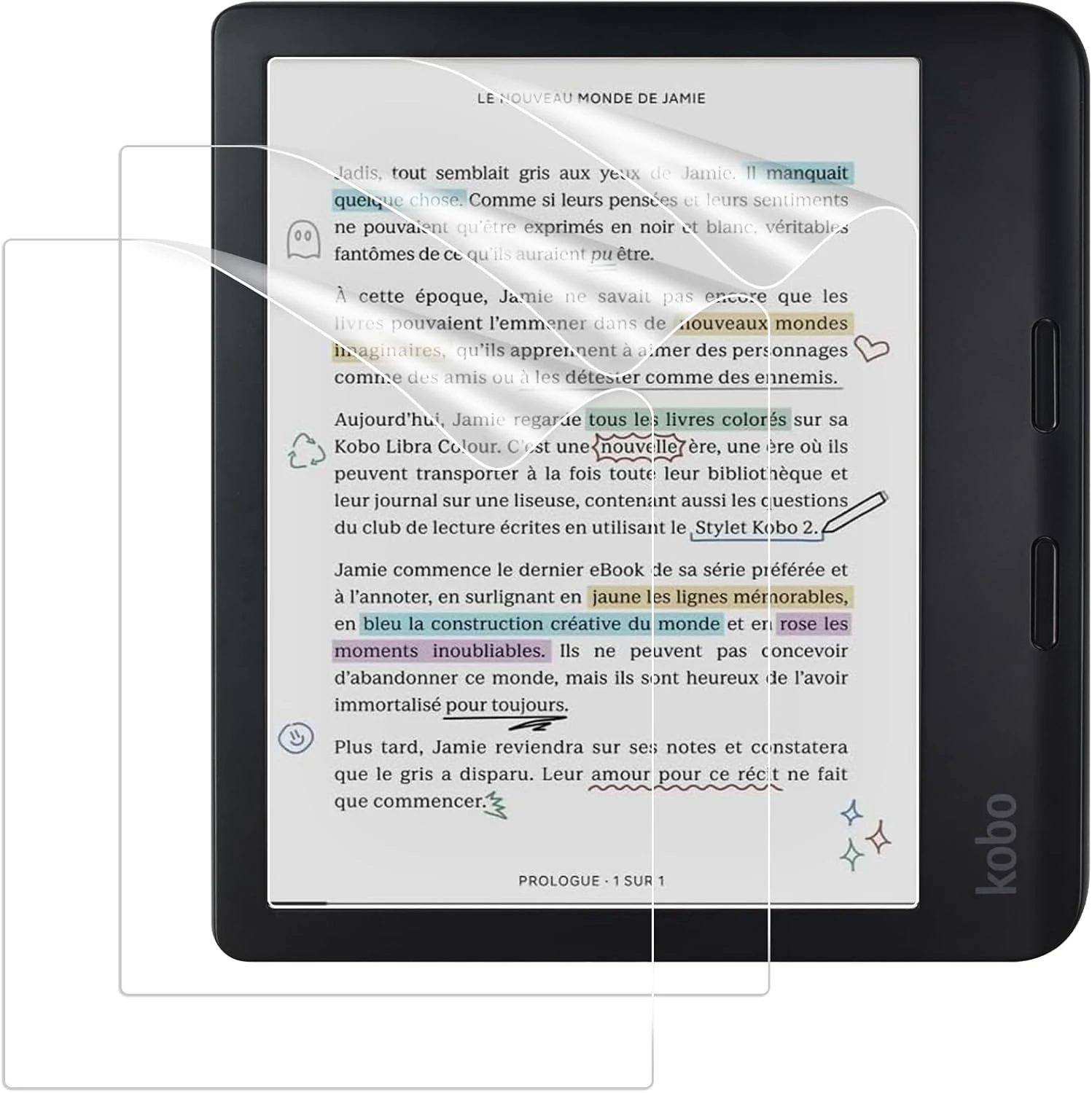 Caweet Screen Protector for Kobo Libra Colour 7 Inches 2024/Kobo Libra 2 E-Reader 7" 2021, Anti-Glare Premium PET Full-Coverage Matte Protective Film, 3 Pack