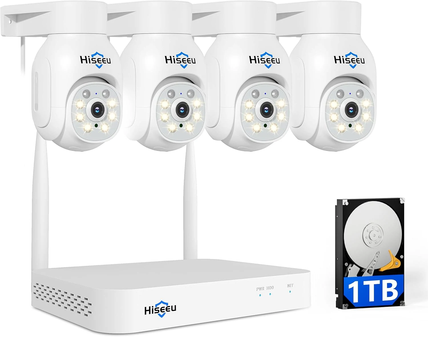 Hiseeu 5MP Wireless PTZ Security Camera System, Indoor Outdoor IP66 Waterproof 4K 10CH NVR (1TB)