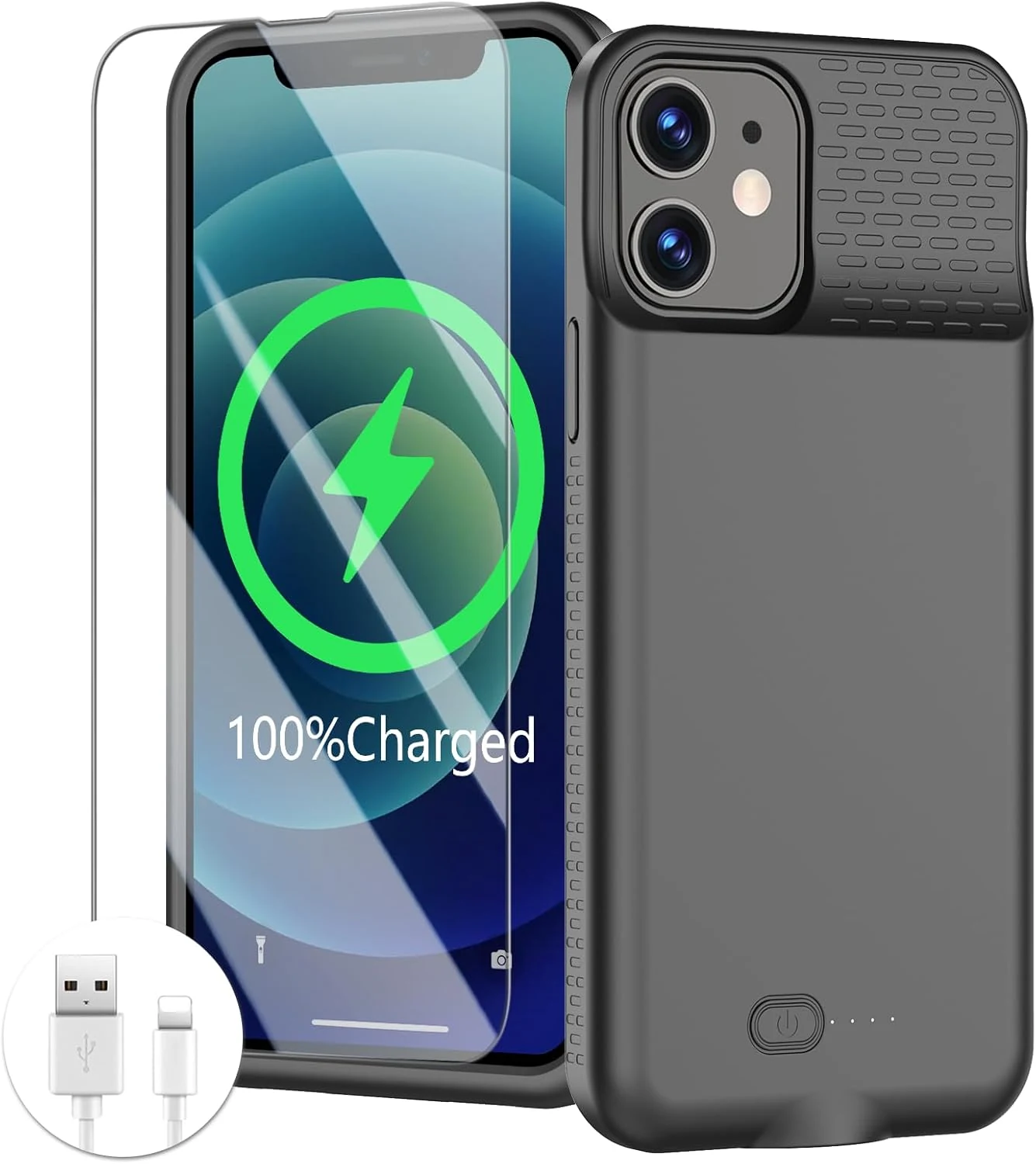 GIN FOXI Battery Case for iPhone 12/12Pro, Charging Case Rechargeable 8500mAh Battery Pack (Black)