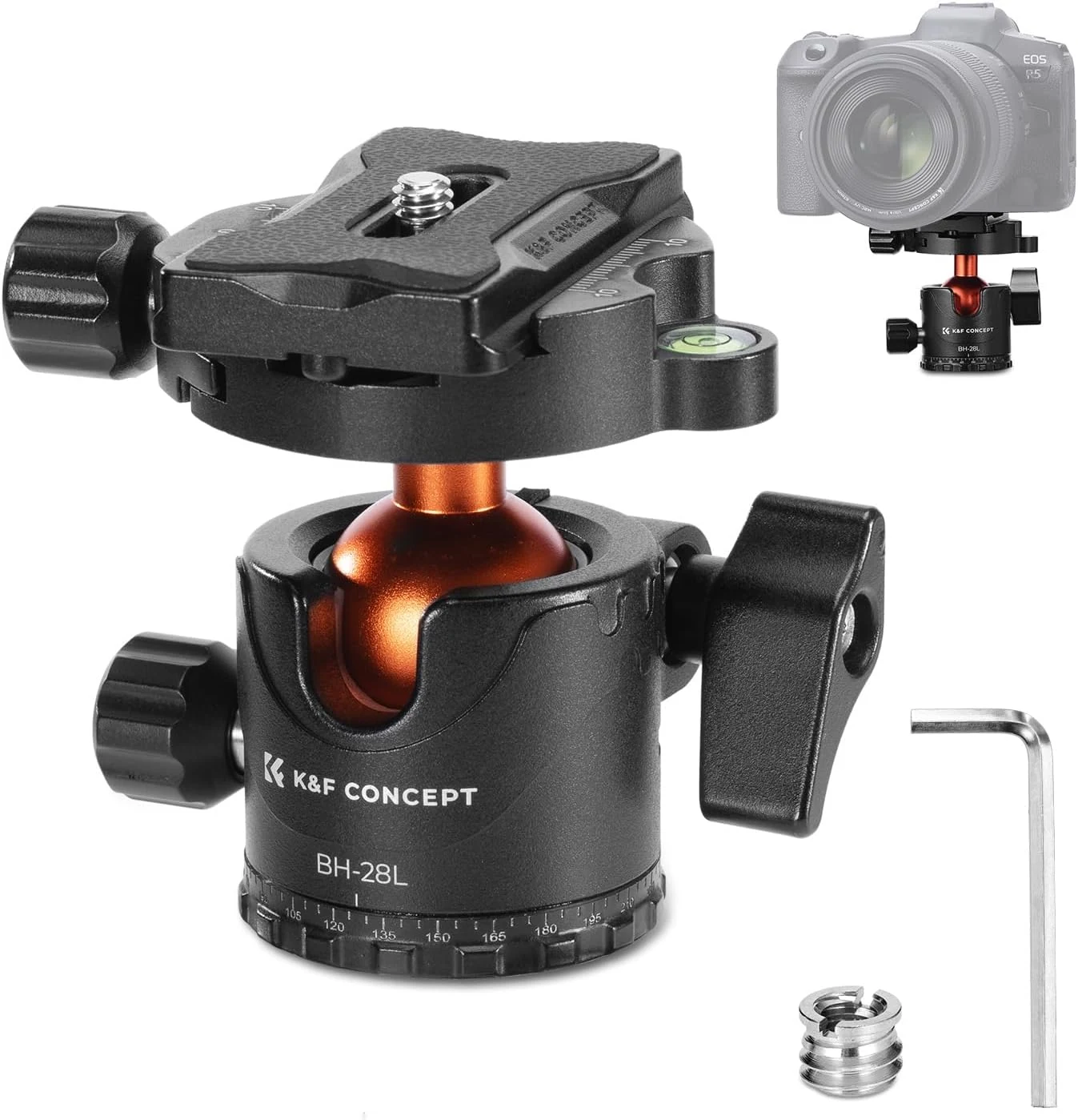 K&F CONCEPT Professional 28mm Metal Tripod Ball Head 360 Degree