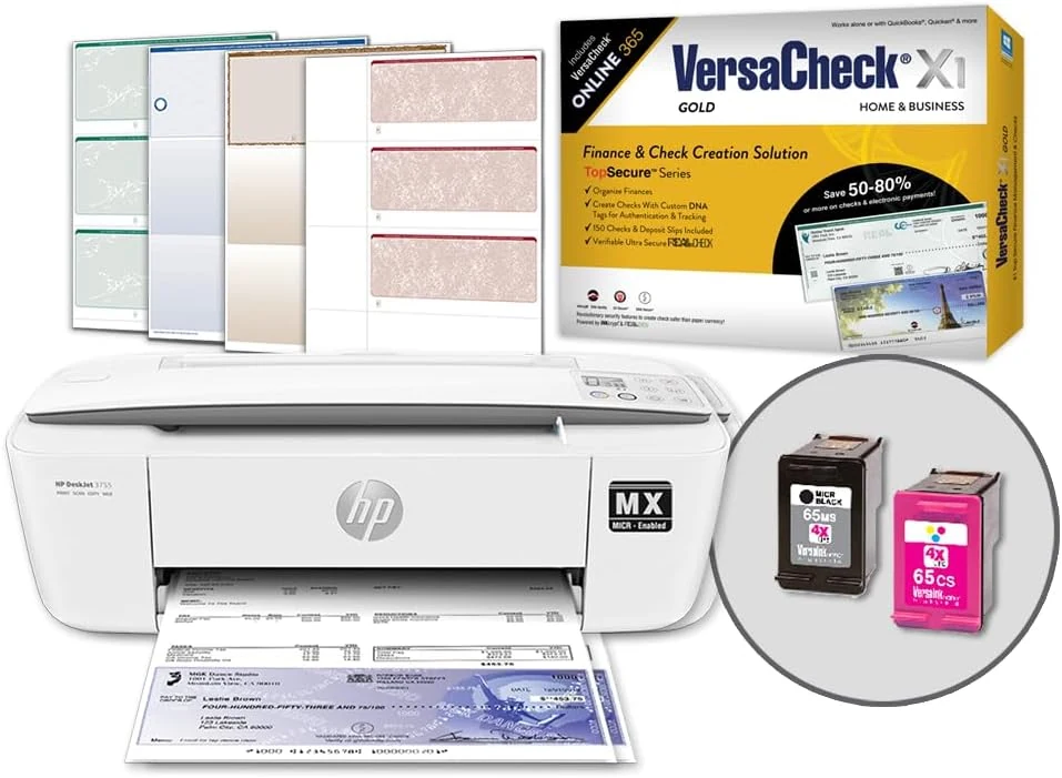 VersaCheck HP DeskJet 3755 MX MICR Check Printer and VersaCheck Gold Check Printing Software Bundle