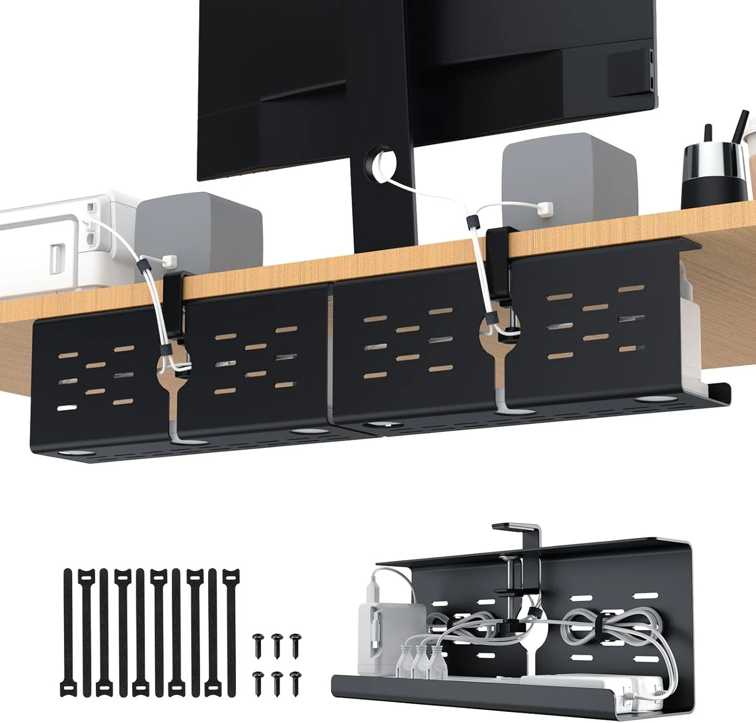 KEEGH 16" Under Desk Cable Management Tray, No Drill Clamp
