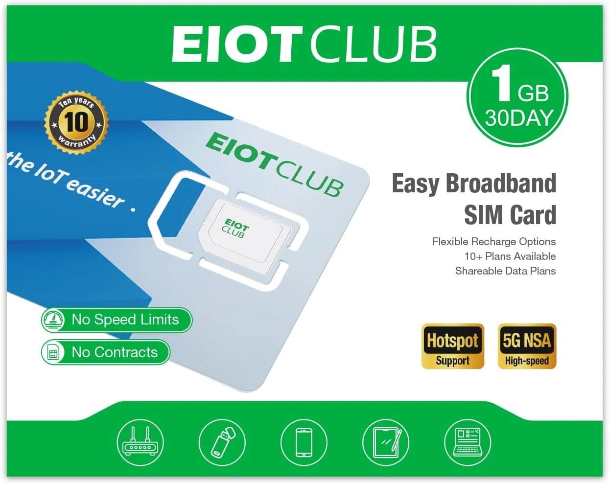EIOTCLUB Data Only SIM Card (3-in-1) for 4G/5G LTE Hotspots in the USA