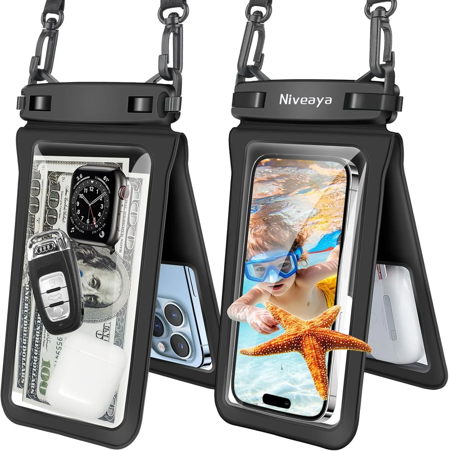 Niveaya IPX8 Double Space Waterproof Phone Pouch (up to 8.3")