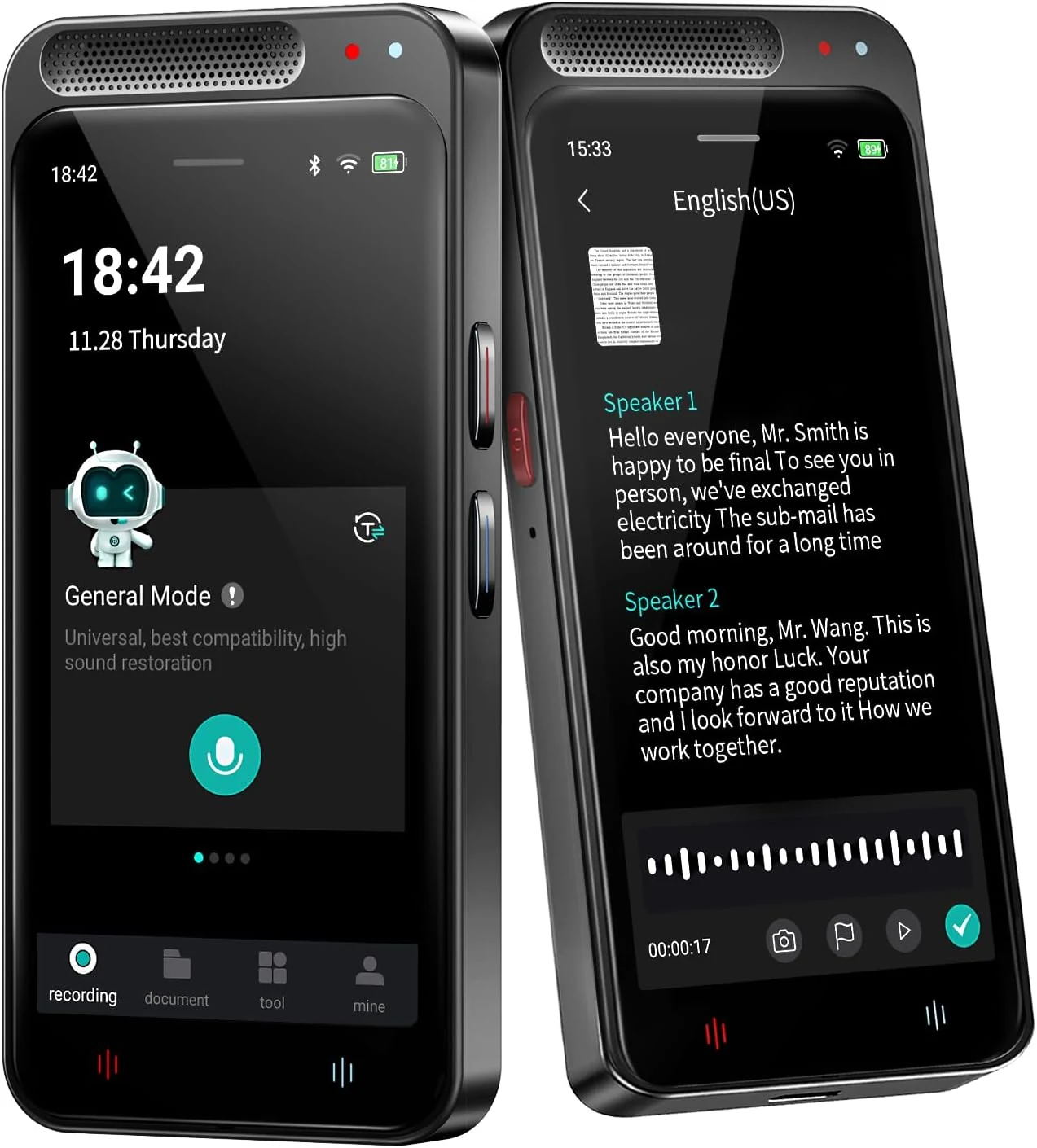 HUREWA AI Voice Recorder, 80GB Digital Recorder with Unlimited Transcription, Summarize, Translation