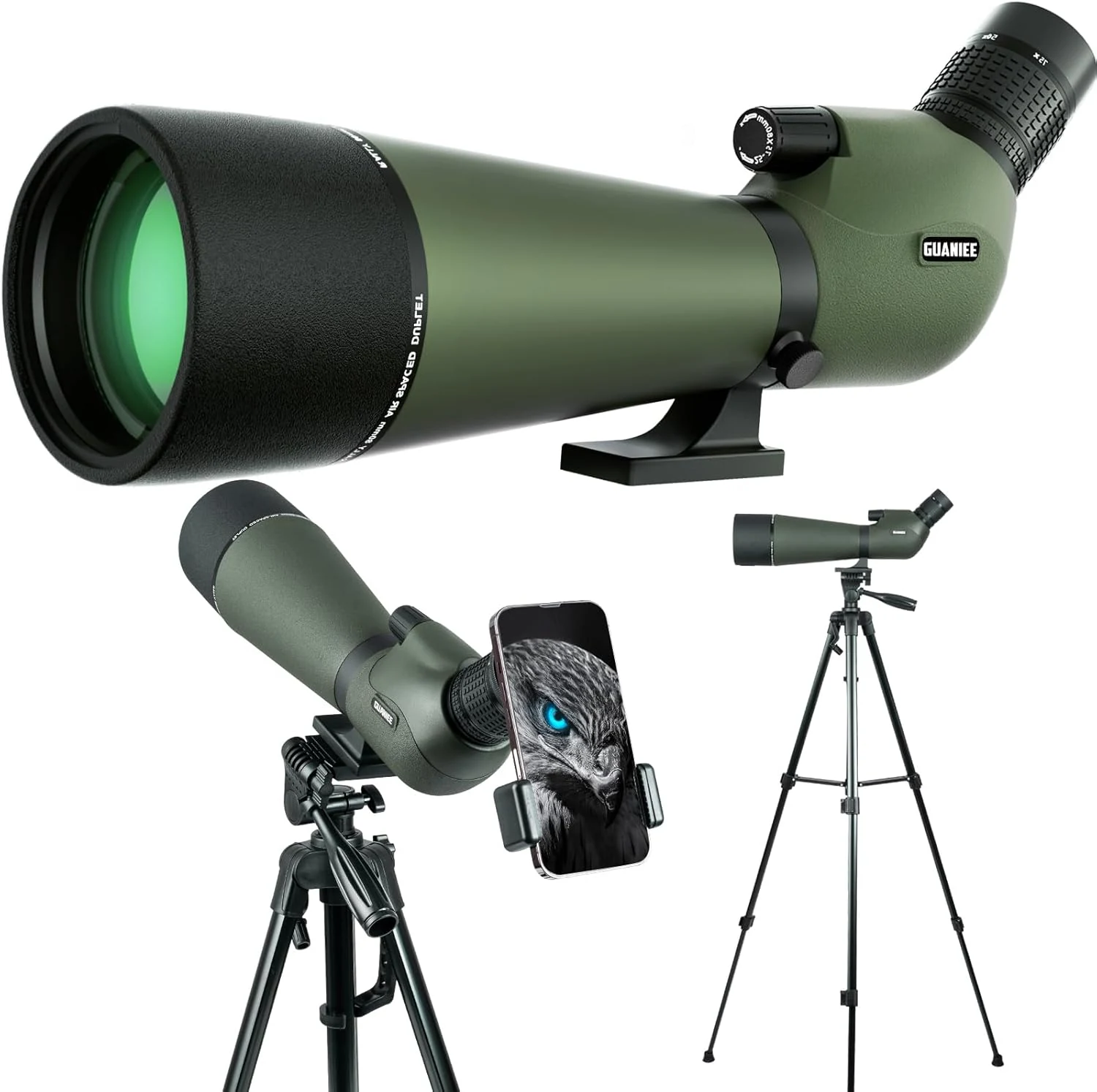 GUANIEE 25-75x80 Spotting Scope with Full Size Tripod Carrying Bag and Phone Adapter