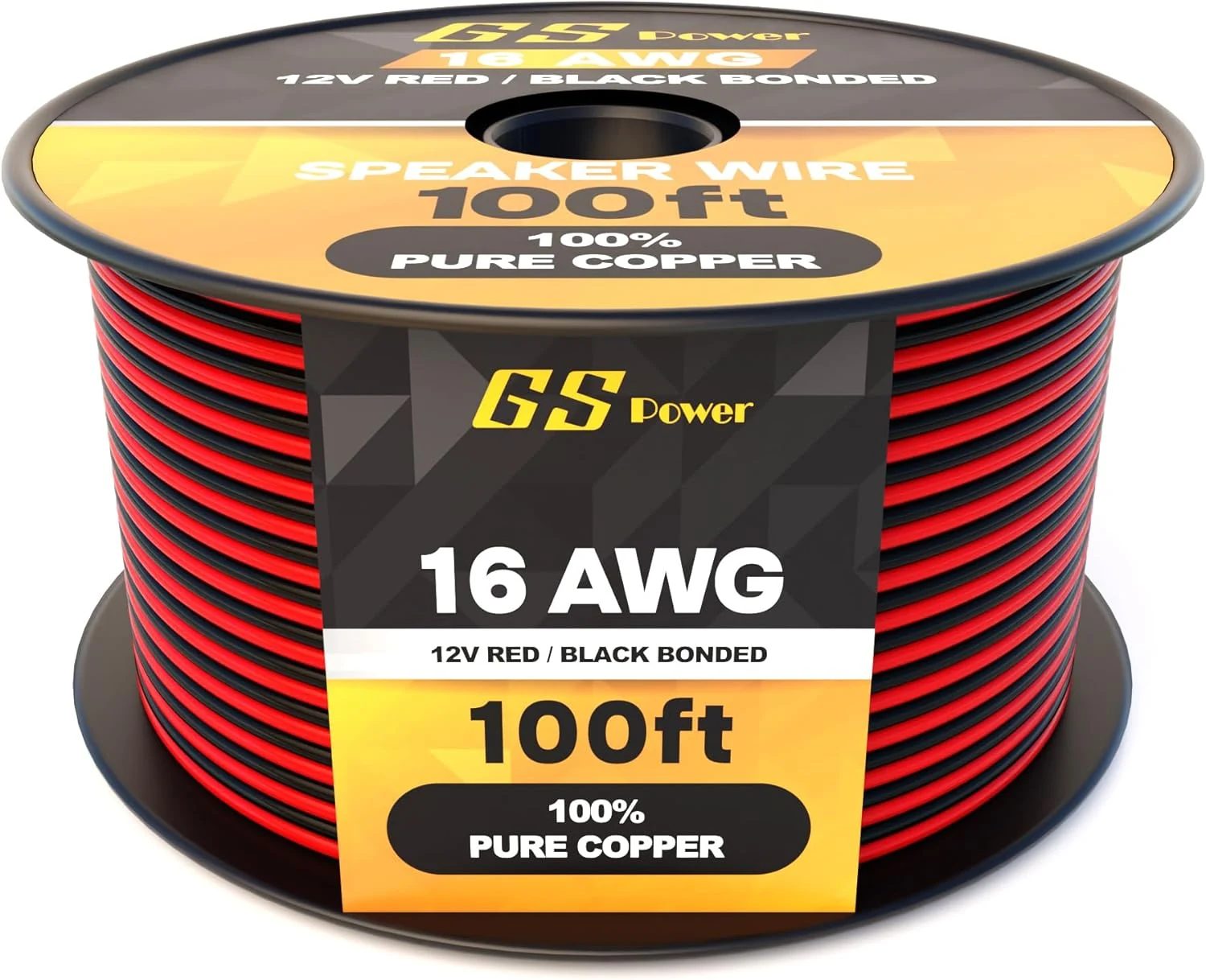 GS Power 16 Gauge Wire 100ft Oxygen Free, OFC Pure Copper Electrical 12v Low Voltage Speaker Wire Spool