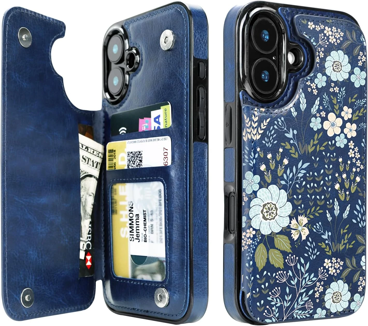 uCOLOR for iPhone 17 Wallet Case with Card Holder PU Leather RFID Blocking Design (Blue Daisy)
