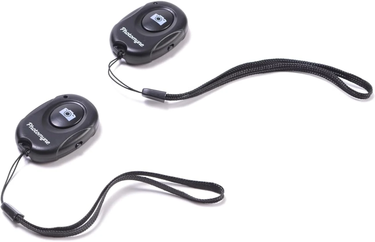 Photomyne Wireless Camera Shutter Clicker with Bluetooth Connection for iOS and Android Smartphones - Includes Wrist Strap (2 Pack)