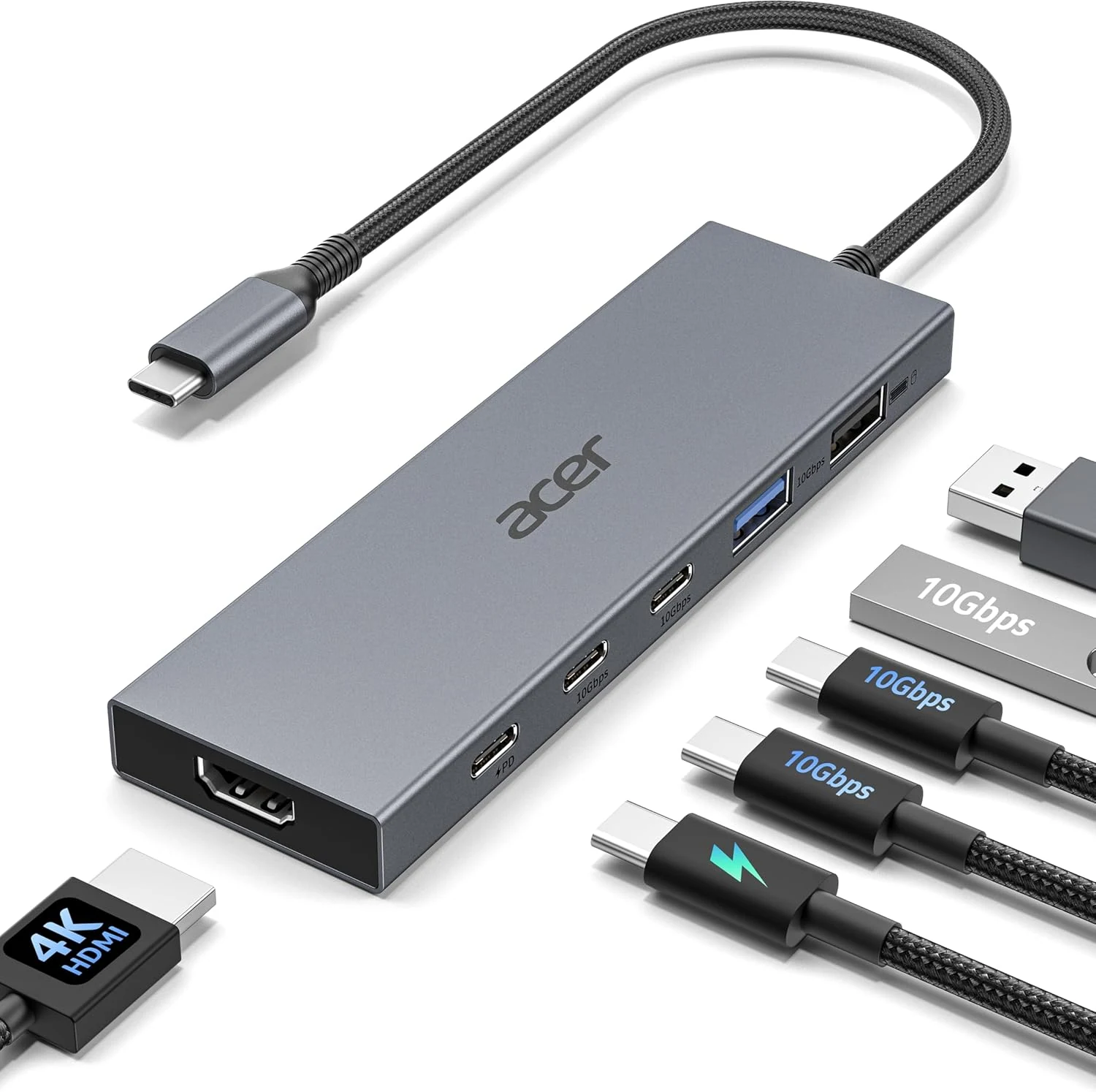 Acer 6-in-1 USB C Hub 10Gbps, USB C to HDMI Adapter 4K@60Hz