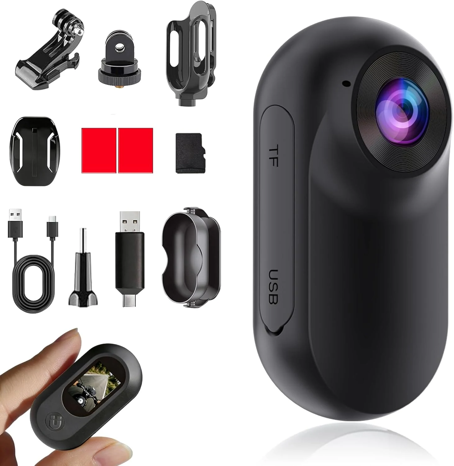 Mini Body Camera 1080P, Thumb Size Wearable Helmet Camera, Clip On Action Cam, Body Cam for Cycling Travel Sports (Matte Black)